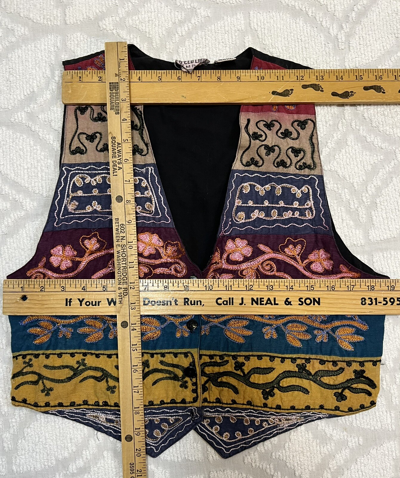 Vtg Speed Limit MPH Vest Women Sz L Boho Linen Blend Embroidered Multi Colored