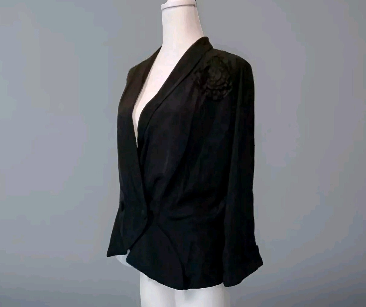 VTG 40s/50s Carol Curtis Original Jet Black Very Fine Faille Fabric Jacket M