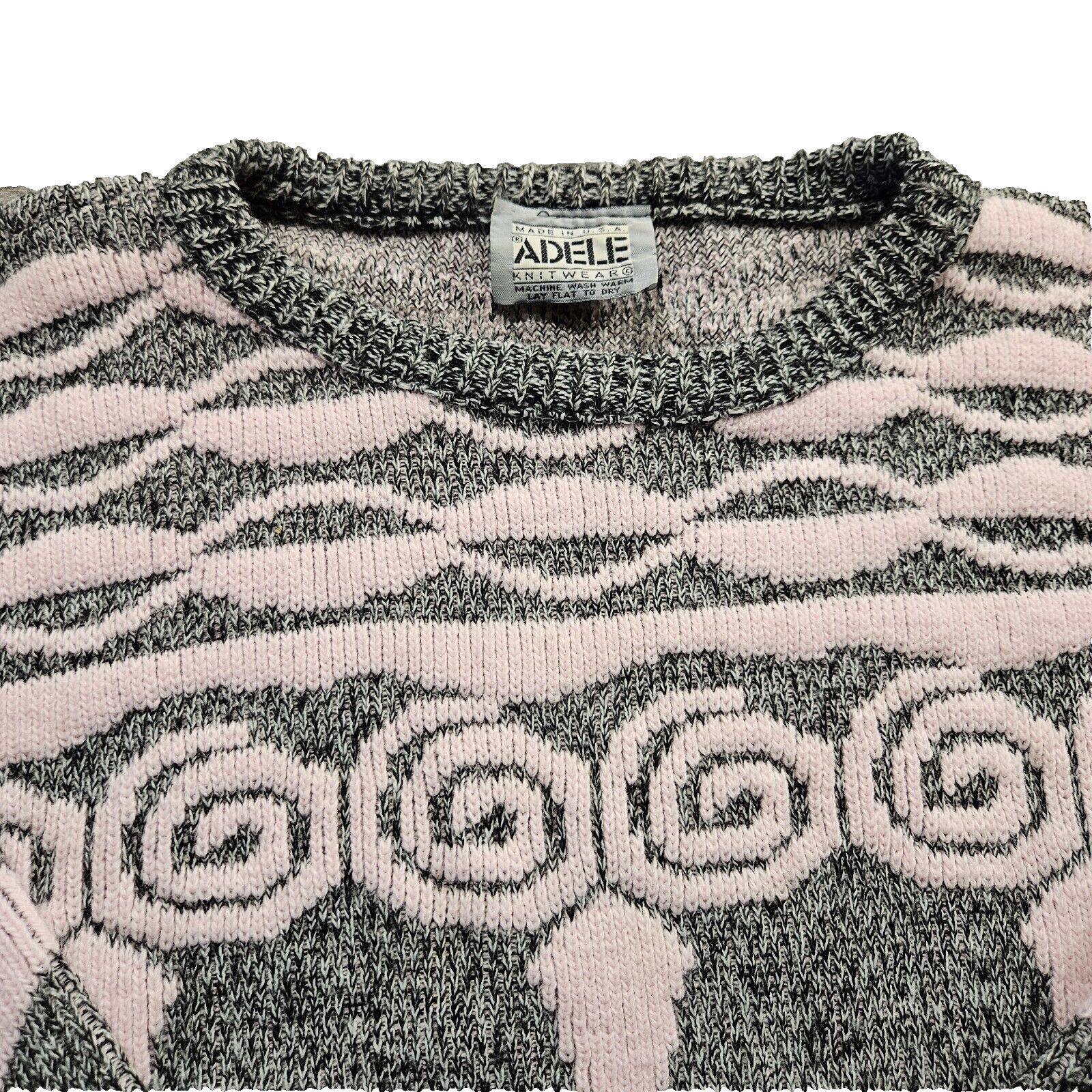 VTG 80s Adele Knitwear Sweater Men M Made in the USA Chunky Geometric Retro Pink