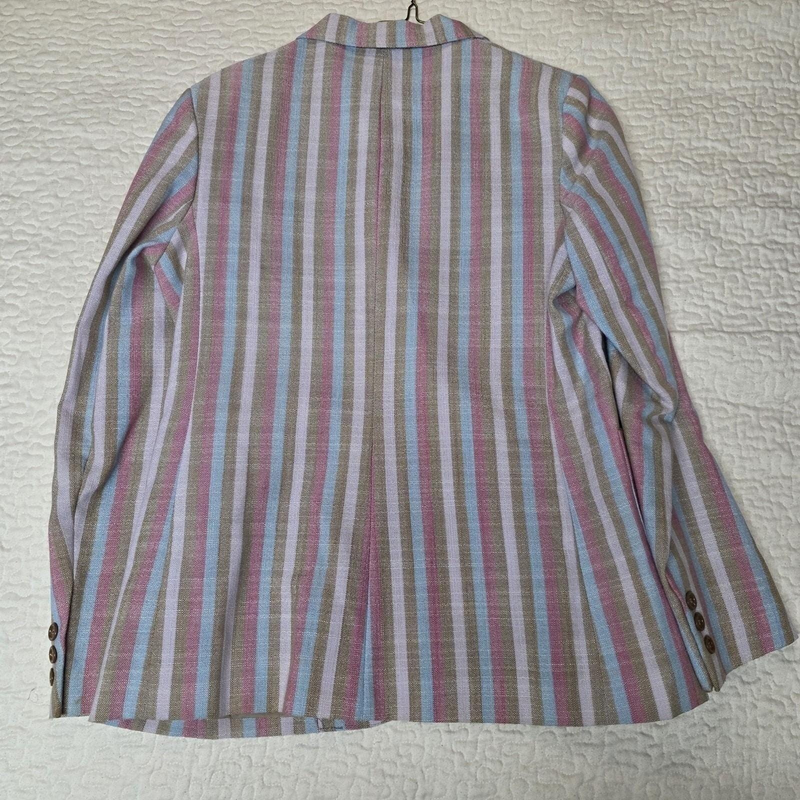 Blazer Jacket Size 12 Queens Way Fashion Pastel Striped Japan Moonstone Brooch