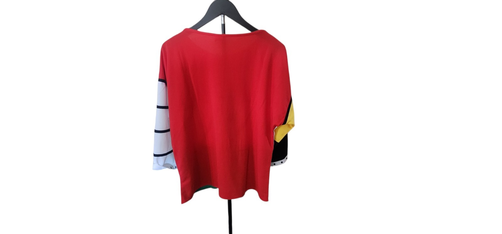 VTG Abstract Multicolor Colorblock 3/4 Sleeve Red Yellow Blk White Women’s Shirt