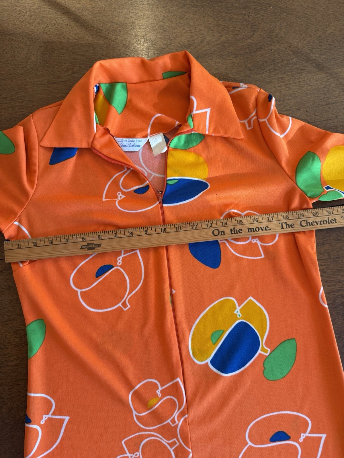Sears Fashions Vintage 28 Dress Orange Cool Zipper Pull Long Sleeve