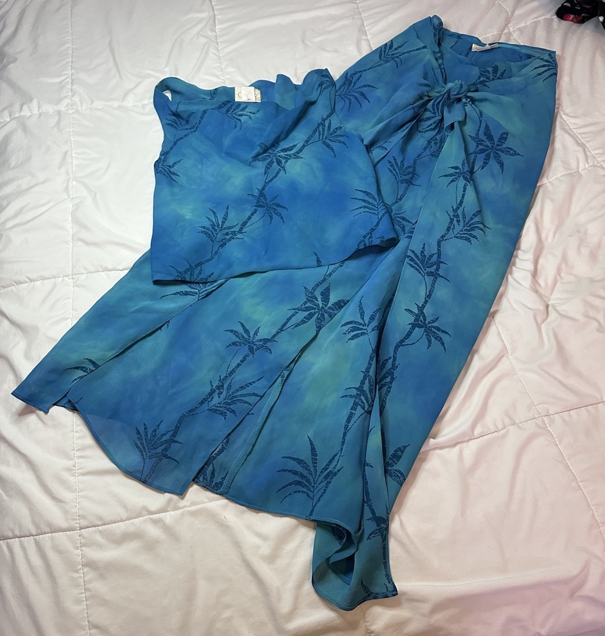 VTG Caché 80s/90s 2pc Set Blue Hawaiian Beach Skirt & Top Sz 4 Womens Rayon Y2K