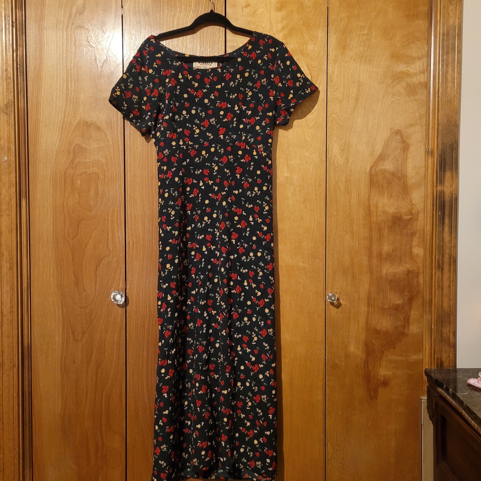 Vtg 90s Timeless Tickets Clothing Floral Dress Tie Waist Maxi Grunge Sz Large