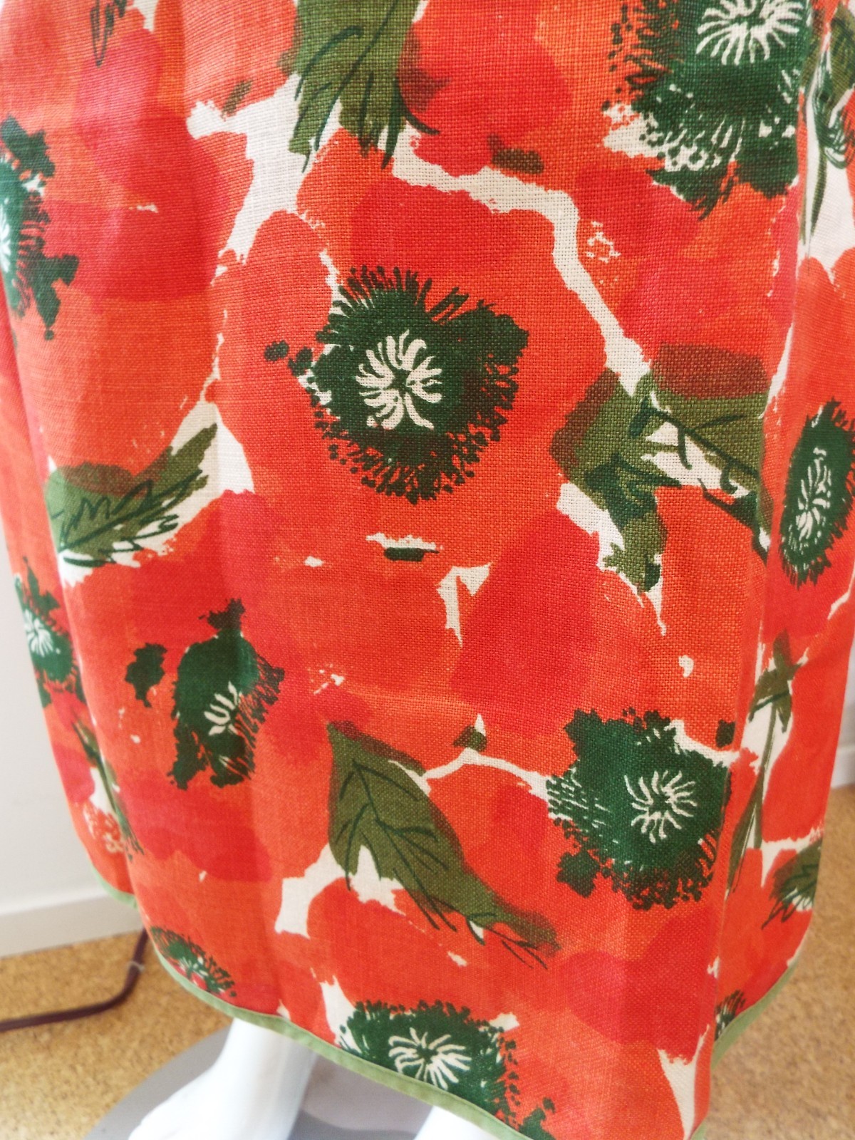 VTG Vera Neumann Cotten Linen Hostess Wrap Skirt PERFECT Poppy Red Green Floral