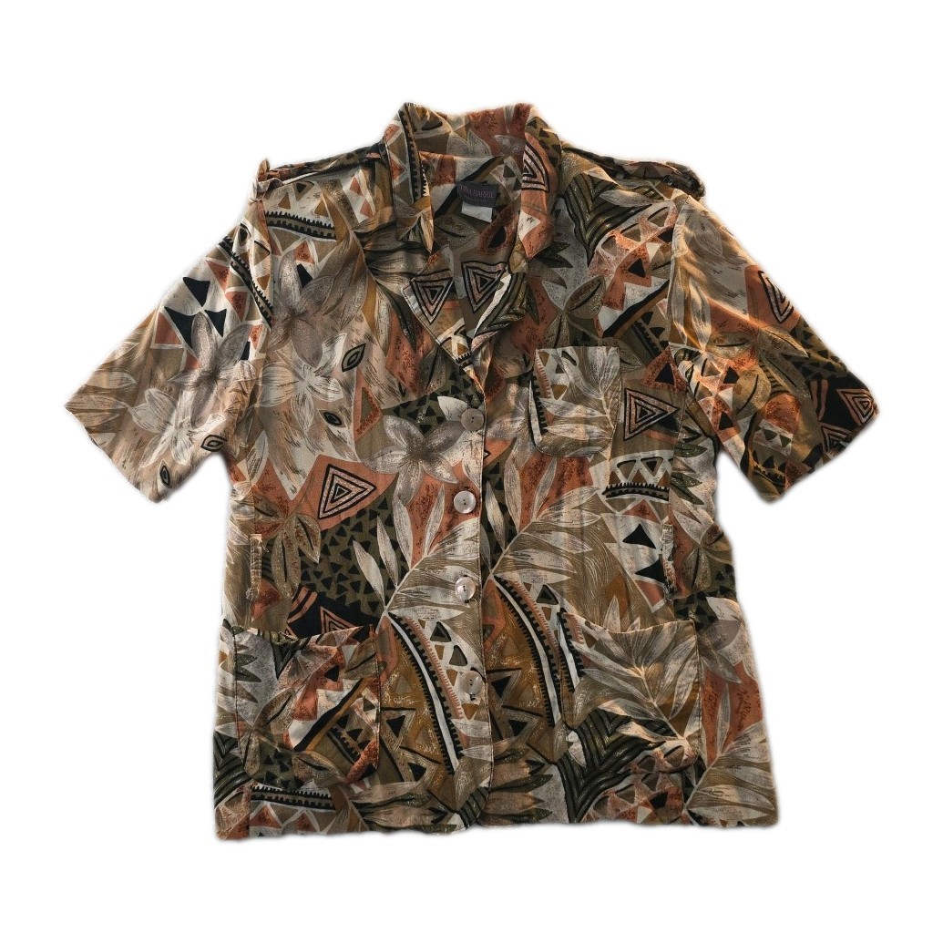 Vintage Peach & Tan Safari Print Tina Barrie Blouse – Size 16