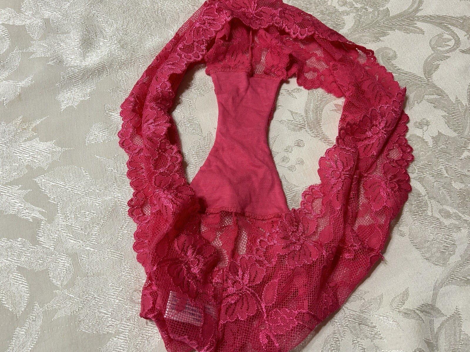 Vtg Unbranded 19704X Sheer Floral Stretch Lace Sz 9 Pink Hipster Panties #73
