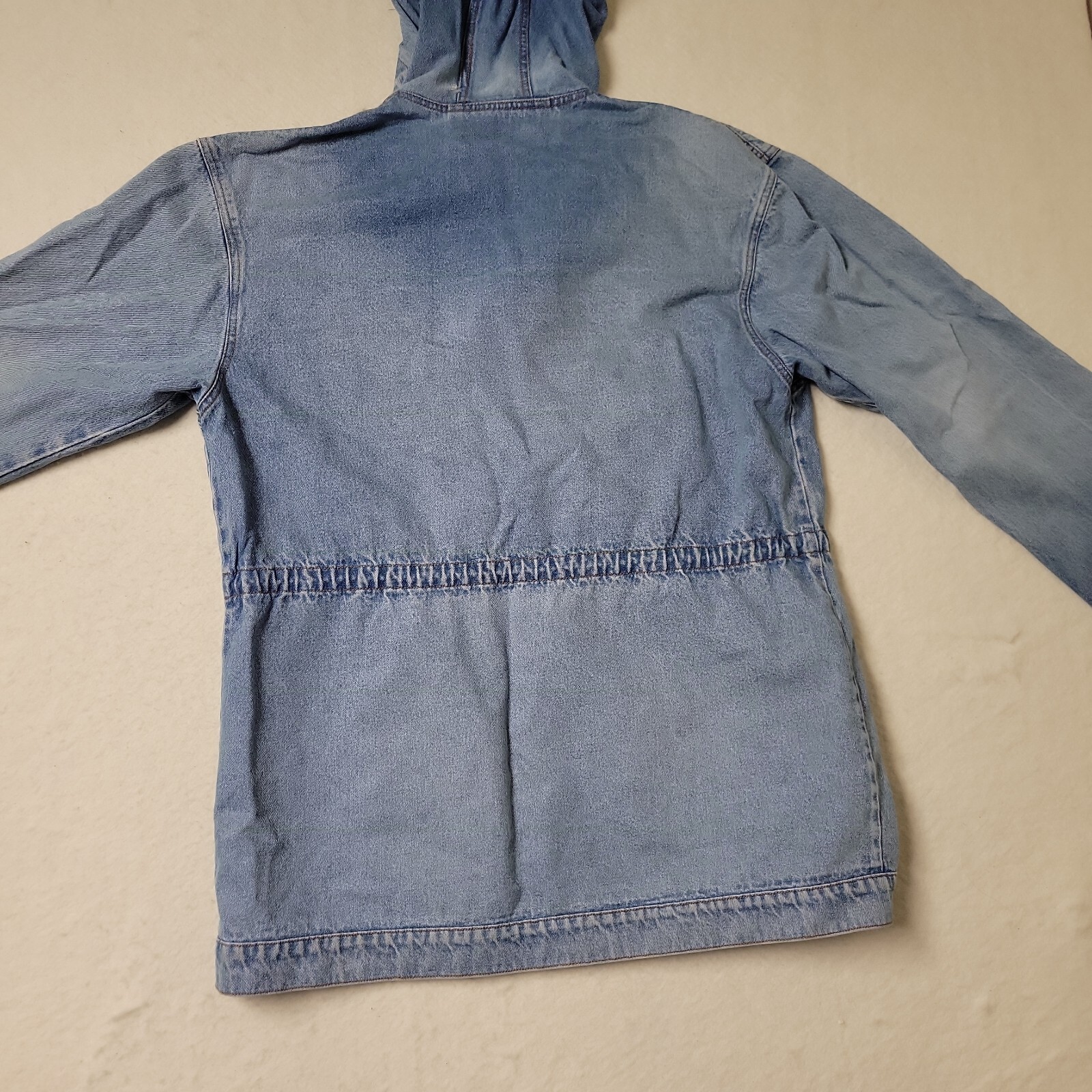 VTG ANDY JOHNS Denim Jacket Drawstring Hooded Grunge 90s 80s Light Wash READ