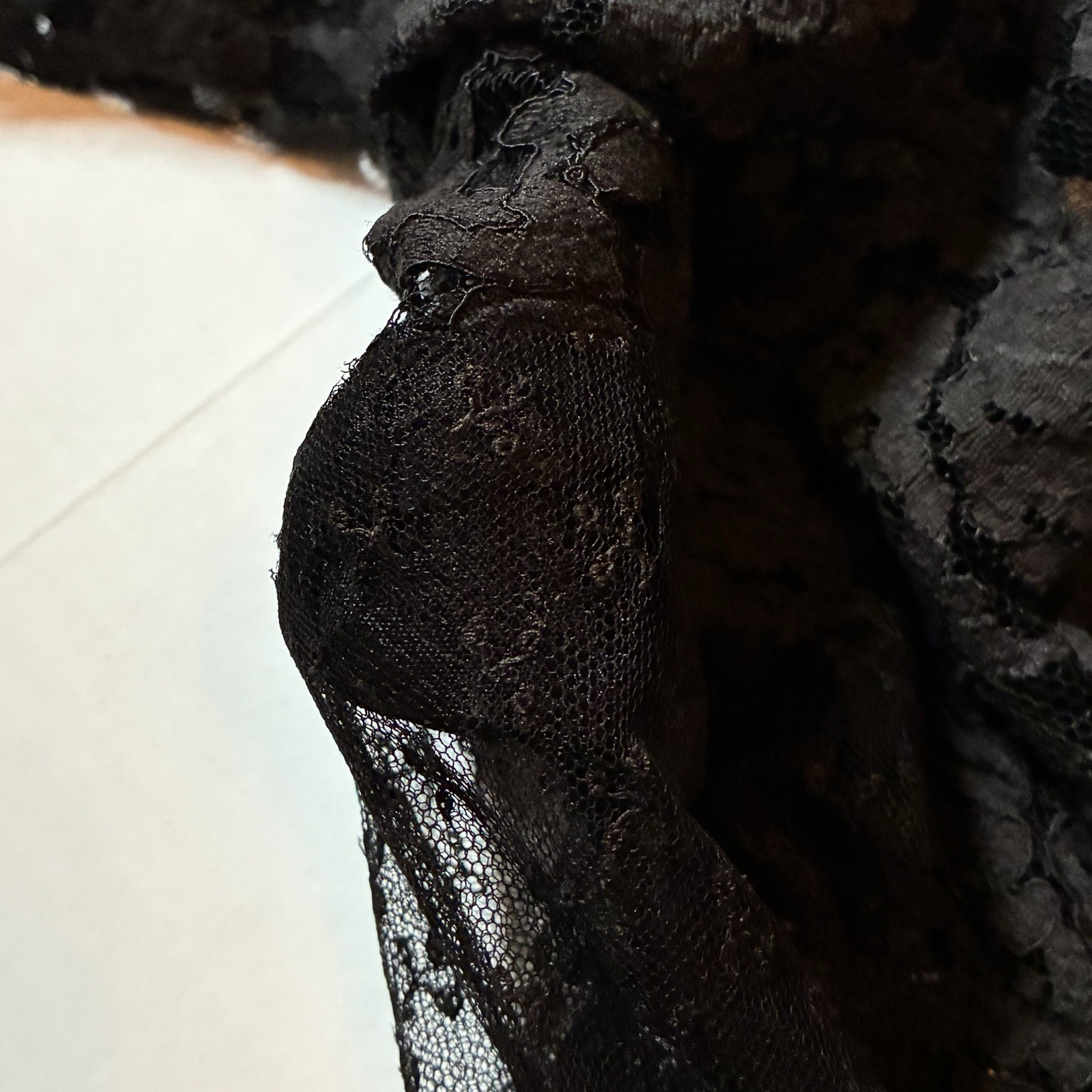 1920’S/30’S Black Art Deco Bias Cut Flutter Capelet Lace Evening Dress Small ￼