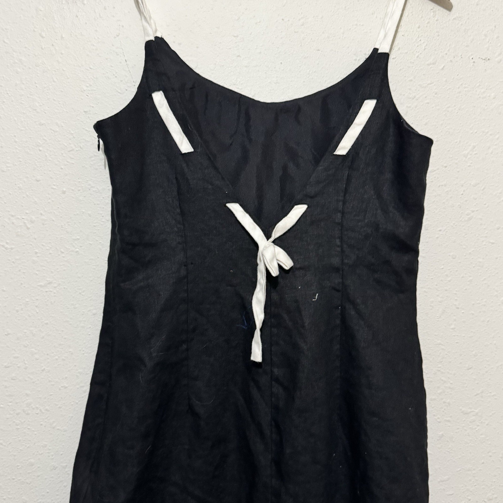 Vintage Althuser 100% Linen Slip Dress size 4 black low back classic shift