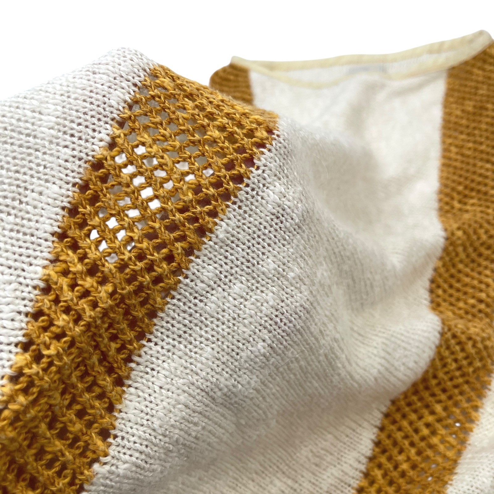 Vintage Short Sleeve Sweater Top Beige and Golden Yellow Women’s XS/S Boho Chic