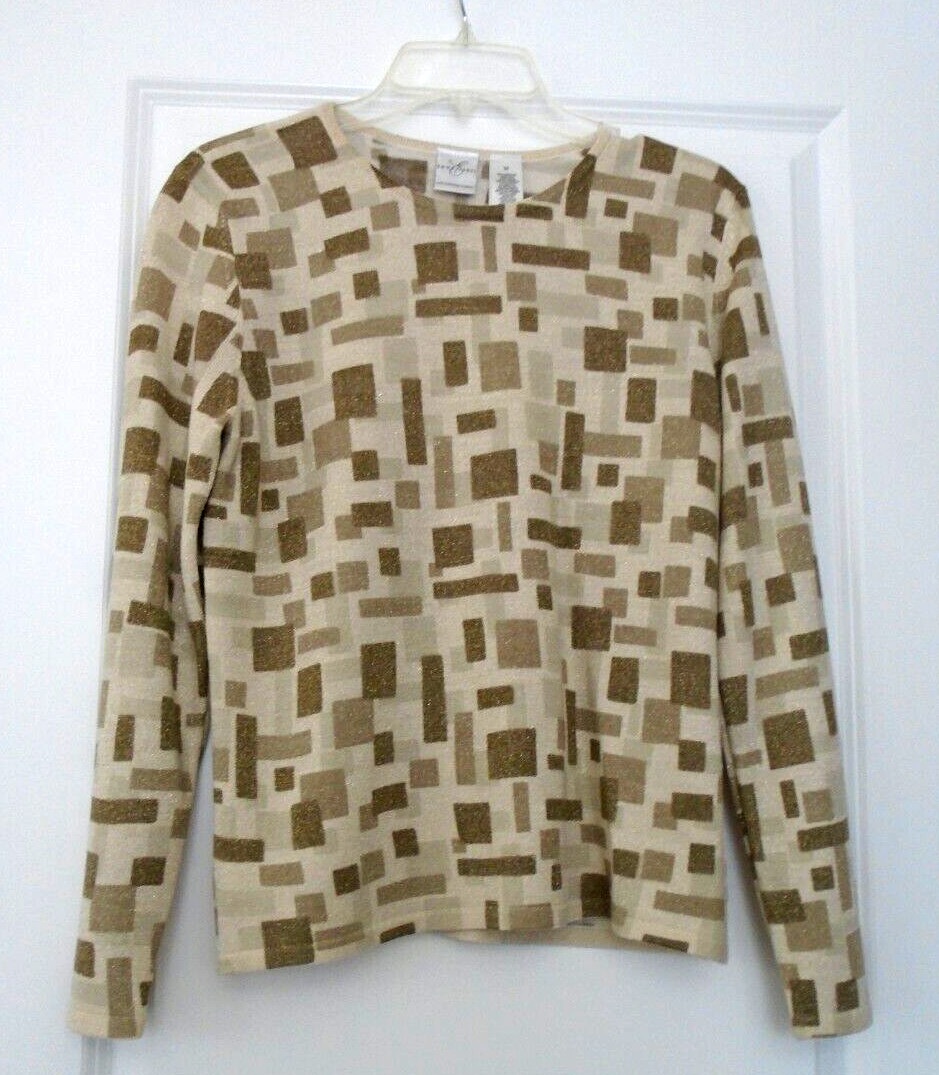 Emma James Brown Grey Silver Metallic Geometrical Shapes Crewneck Sweater Size M