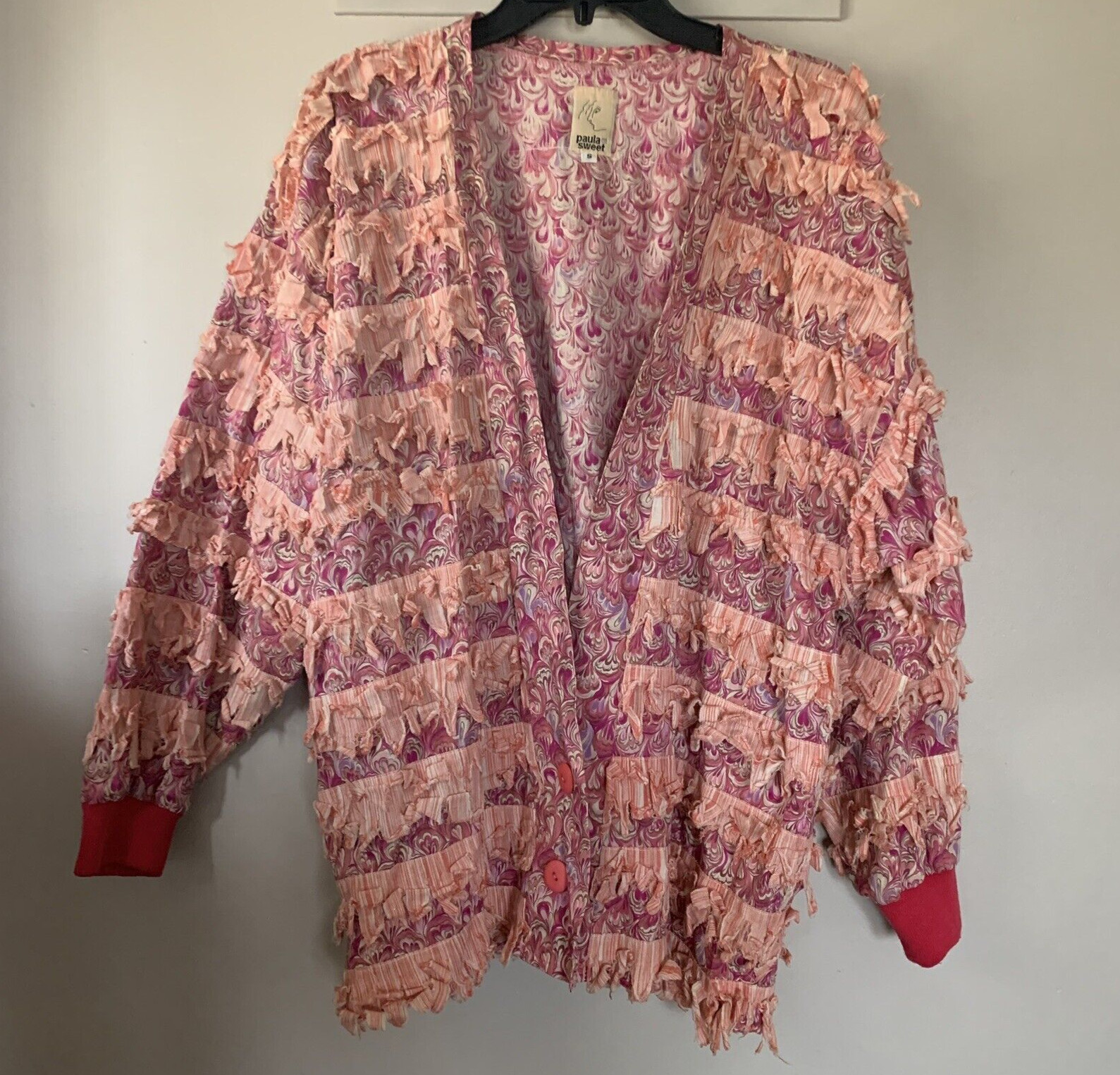 Paula Sweet Muslin Mink Fringe Jacket Coral Pink Small Cotton NYC USA