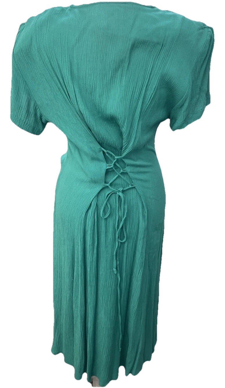 90s Vtg Betsy Lauren Dress Women’s Sz 7/8 Green Button Up Cottage-core midi