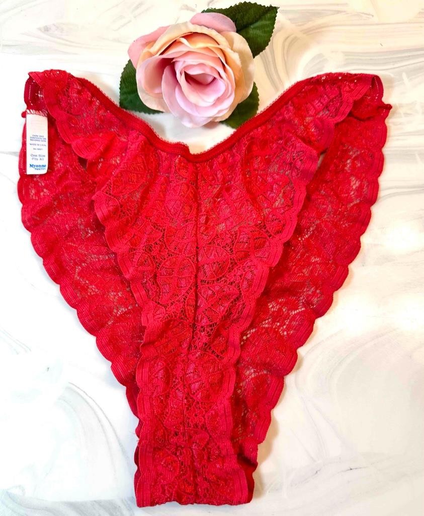 MYONNE Vintage Red Chantilly Lace Bikini Panties Panty One Size Fits All