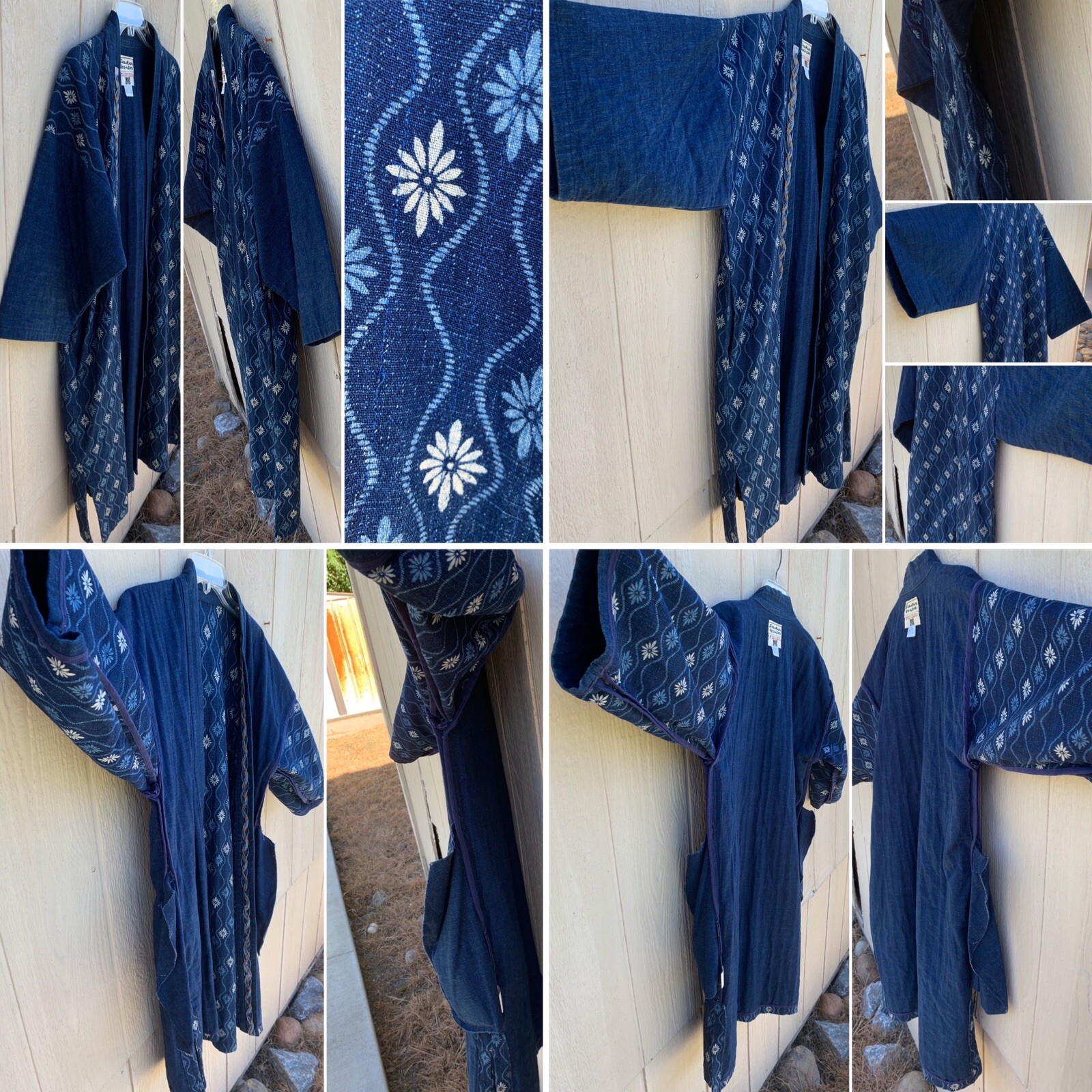 Vintage Sasakura Gensho Kimono Made In Japan Cotton Indigo Denim L