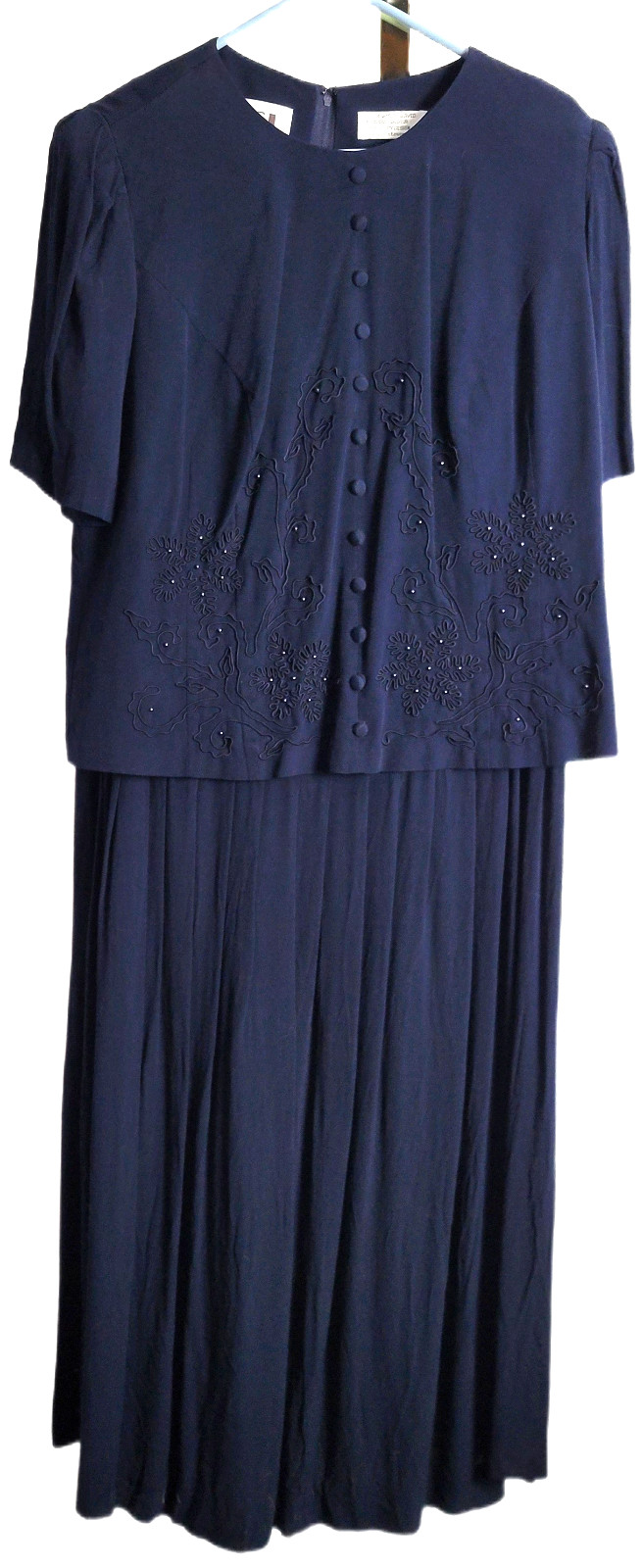 KSL Karin Stevens Dress 14 Vtg Navy Blue Mother Bride Formal sequins eveningwear