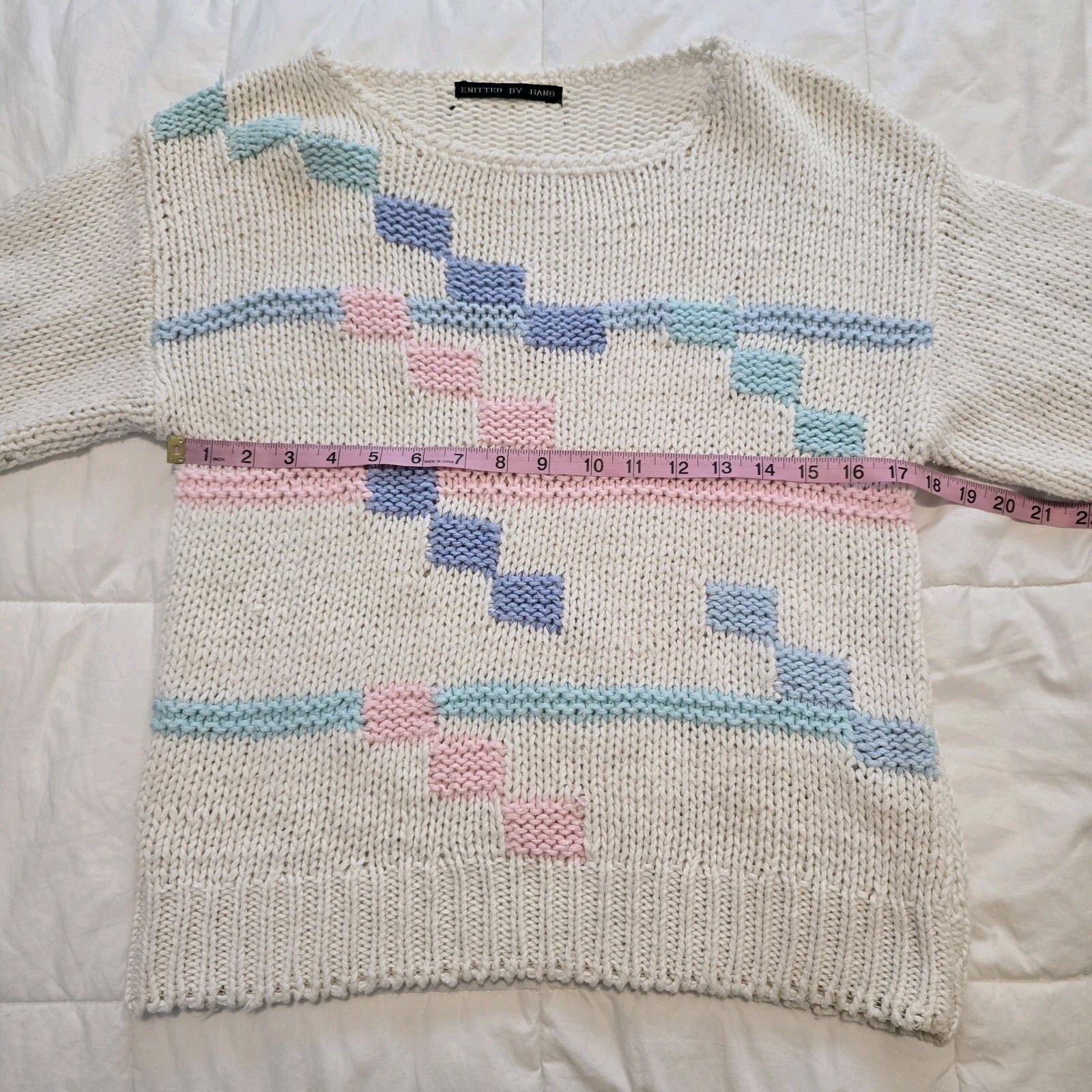 Pastel 80s Color Block Hand Made Knit Sweater Approx Size S