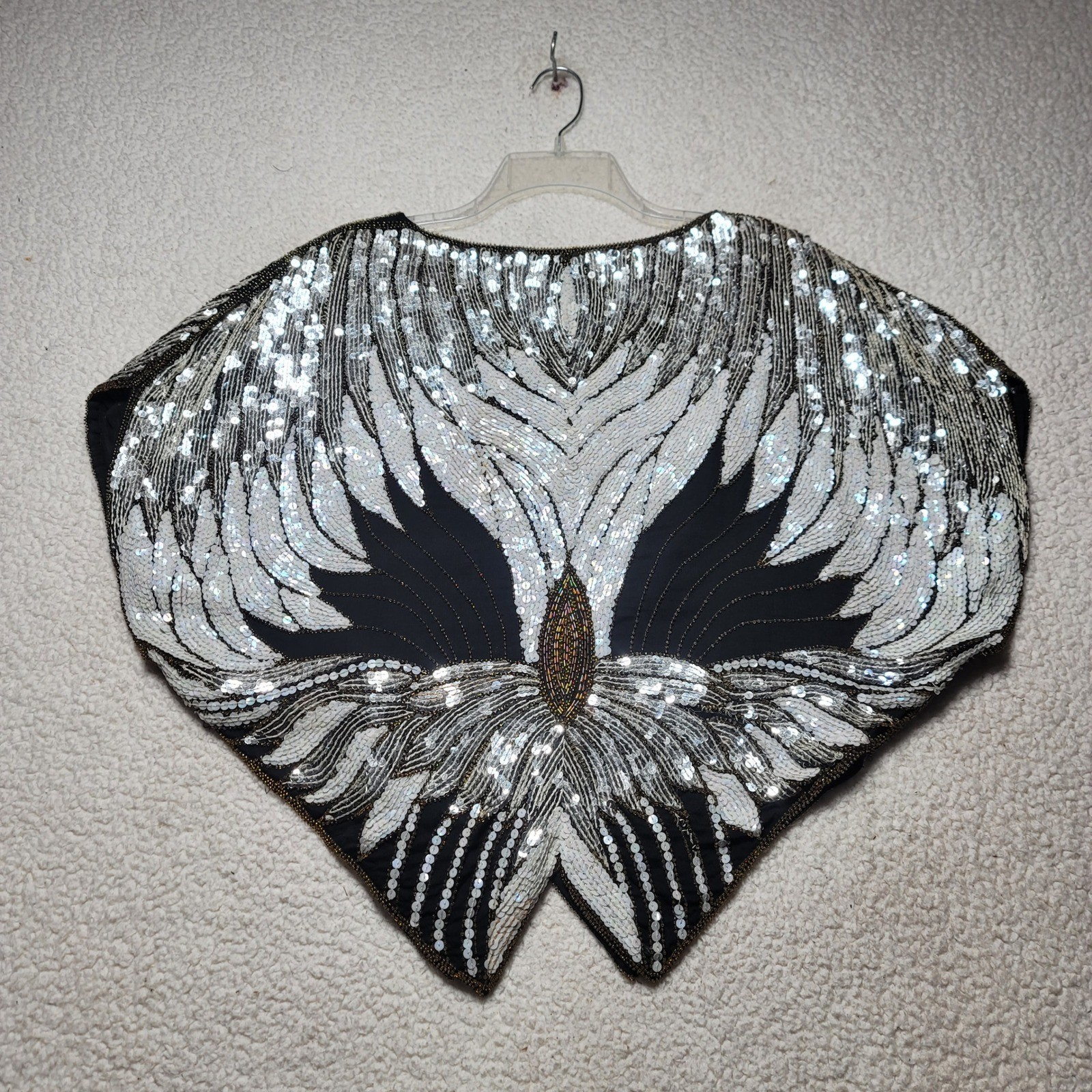 Sho-Max New York Vintage Silk Sequin Beaded Butterfly Top Art Deco Black White