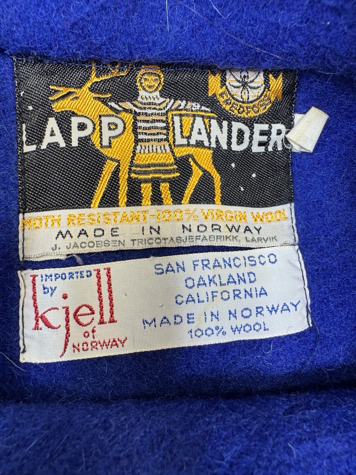 Vintage Lapp Lander Fringed Blanket Sweater Blue 100% Wool Norway 40