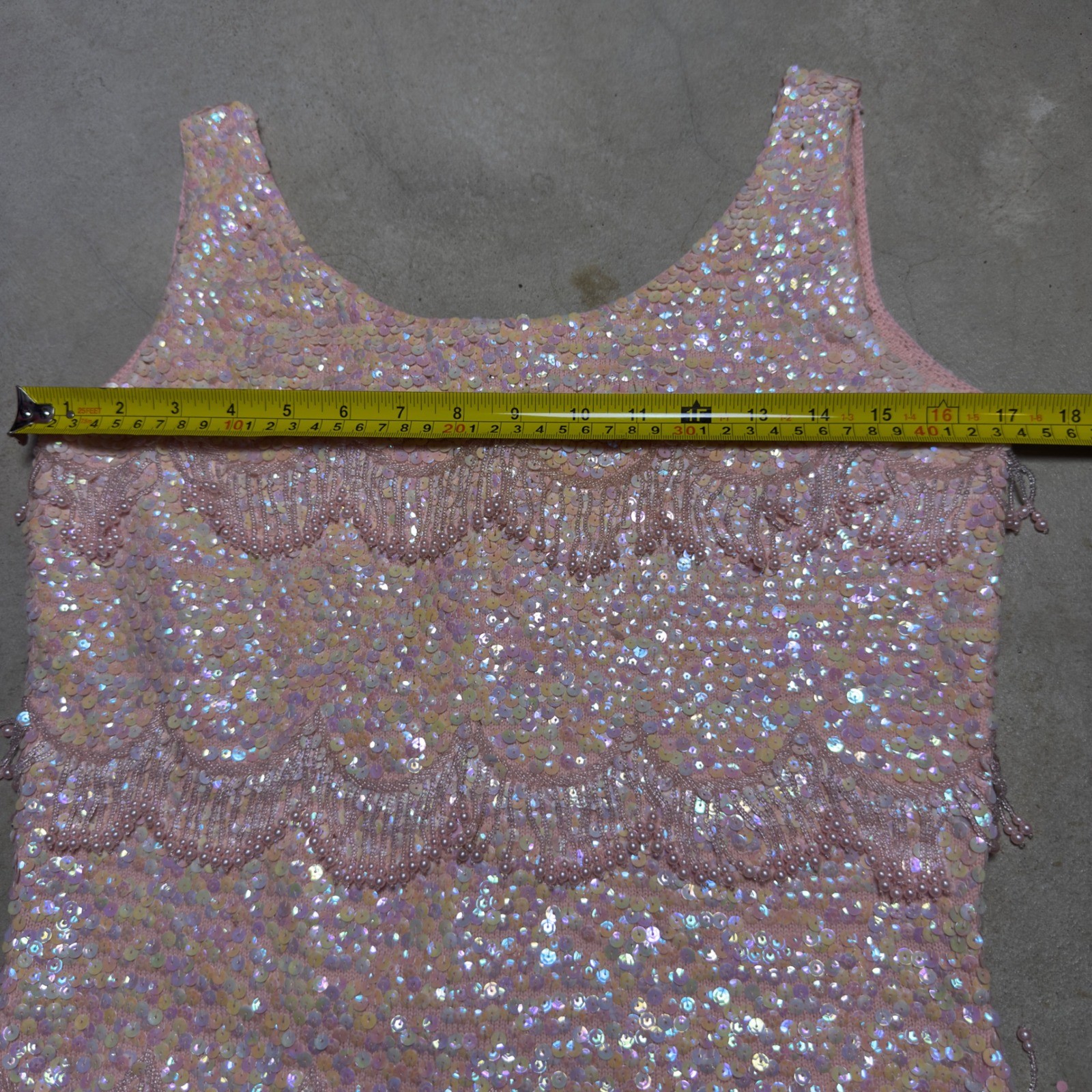 Vintage Hand Beaded Wool Sequin Shell Top