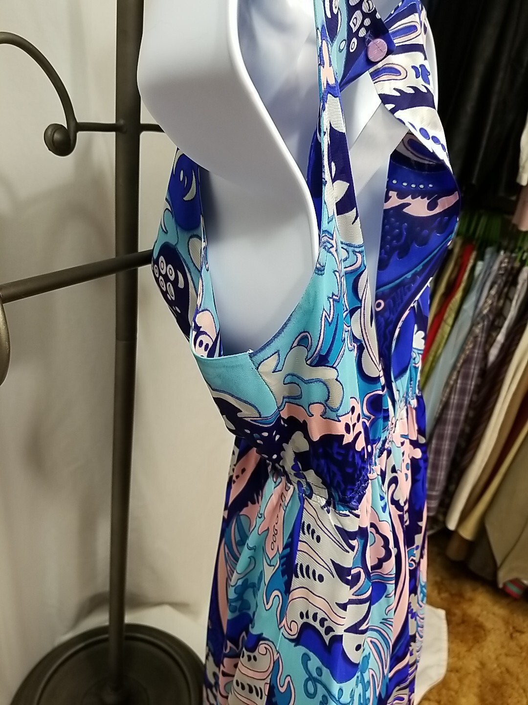 Spotlight Co Vintage Blue Pink Floral Deep V-neck Long Nightgown Vtg Size 16/18