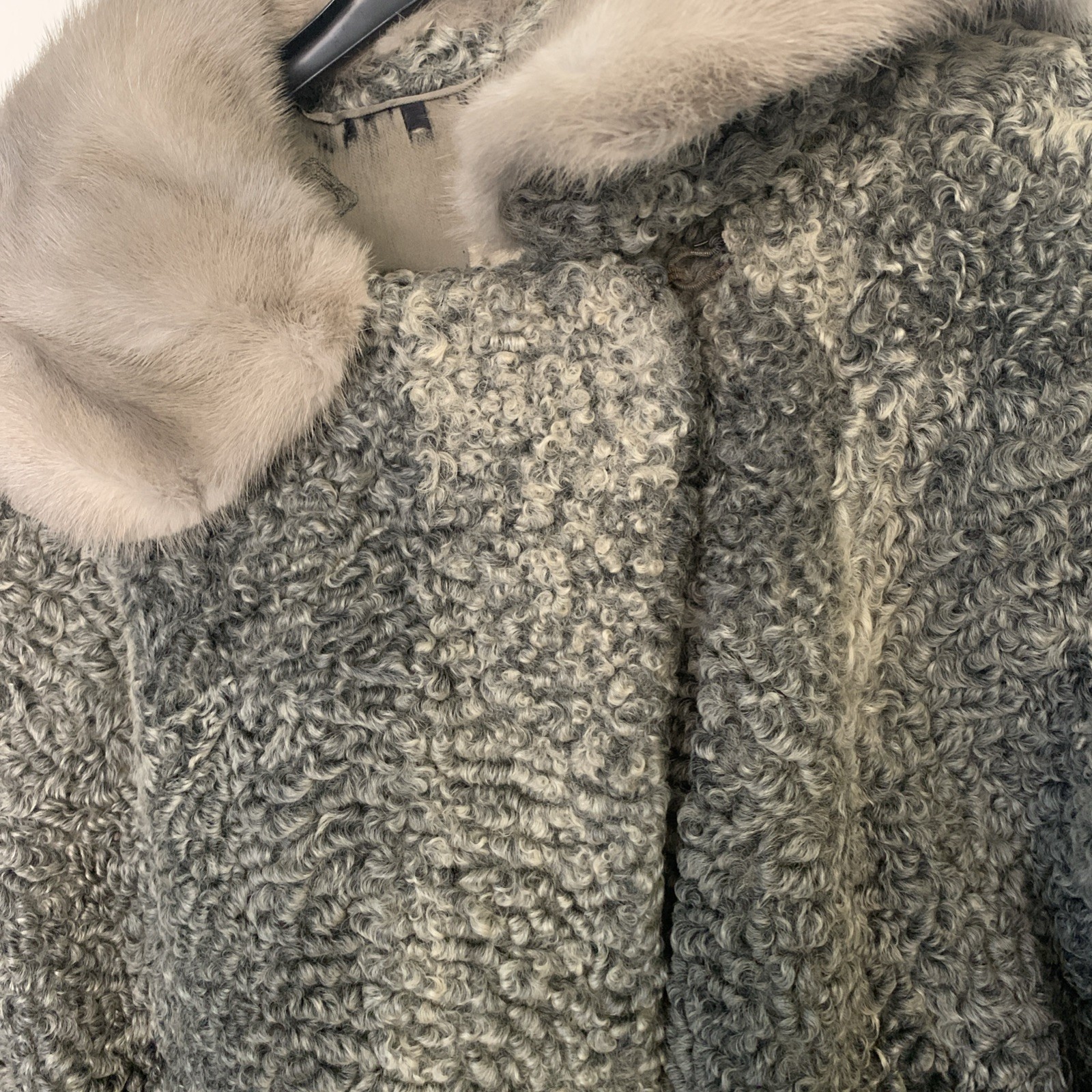 Vtg Gray Curly Persian Lamb Coat Fur Collar And Cuffs With Belt Small Truesdell