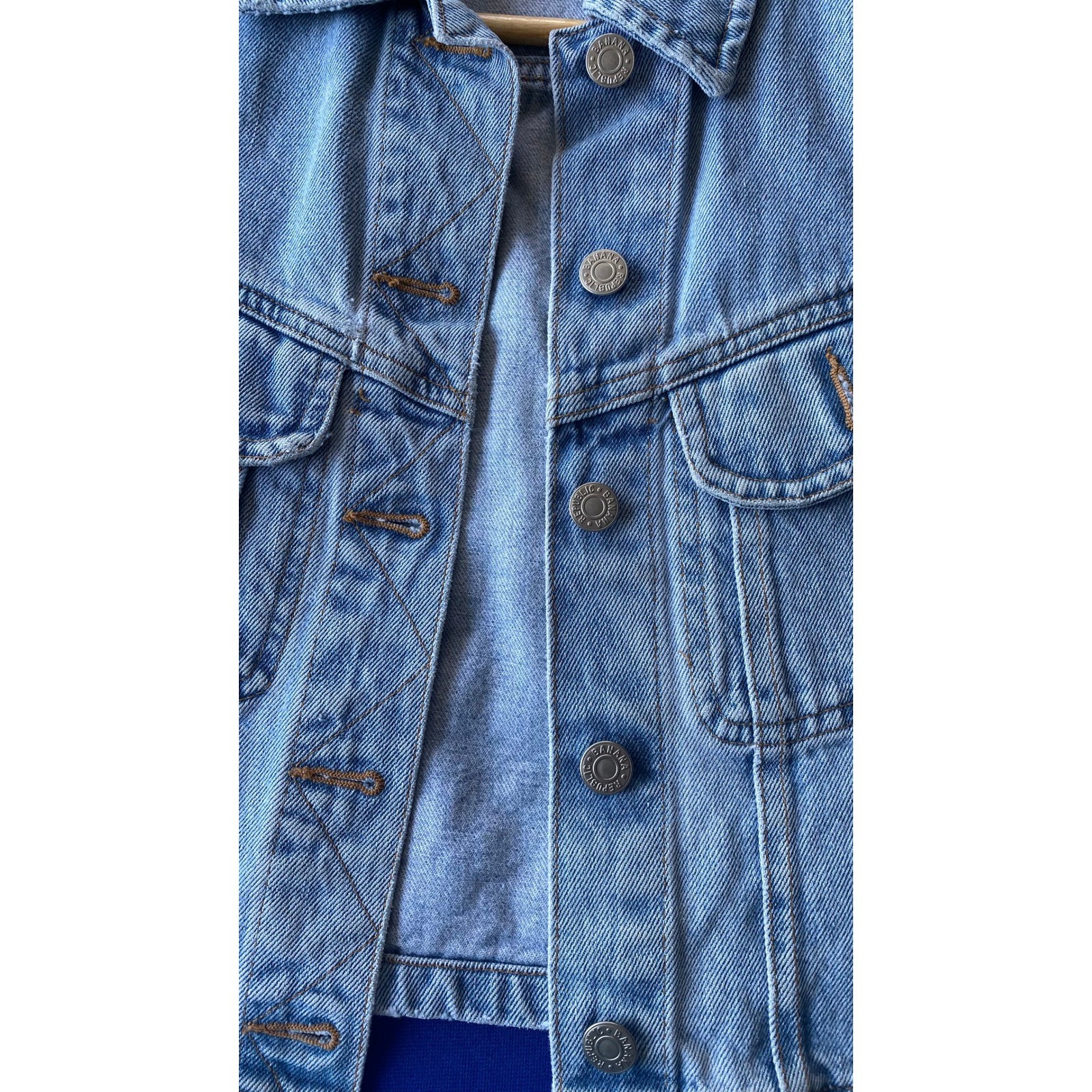 Banana Republic Vintage Denim Crop Vest Light Wash Blue Cotton Womens Small USA