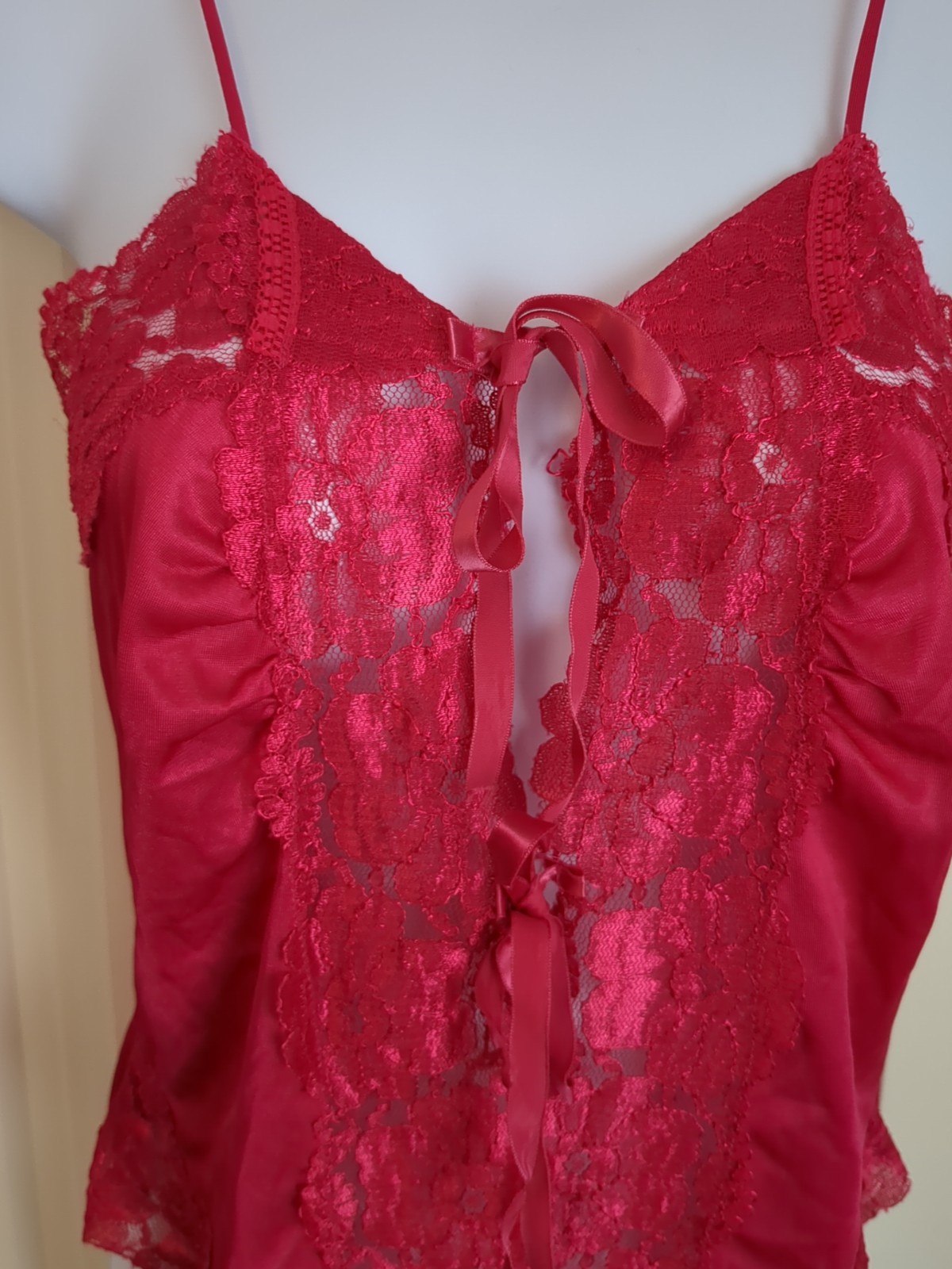 VTG ALANA GALE TEDDY BODYSUIT PLAYSUIT ROMPER PLUNGE HIGH LEG LACE NYLON RED MED