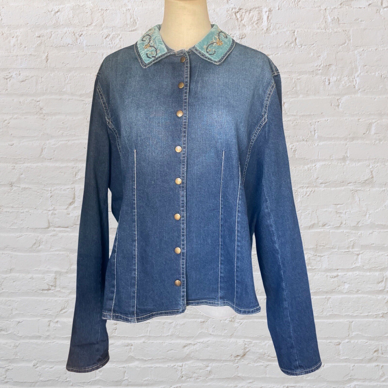 Vintage 90’s Y2K Denim Jacket With Valve Beaded Collar Boho Cottagecore Fairy