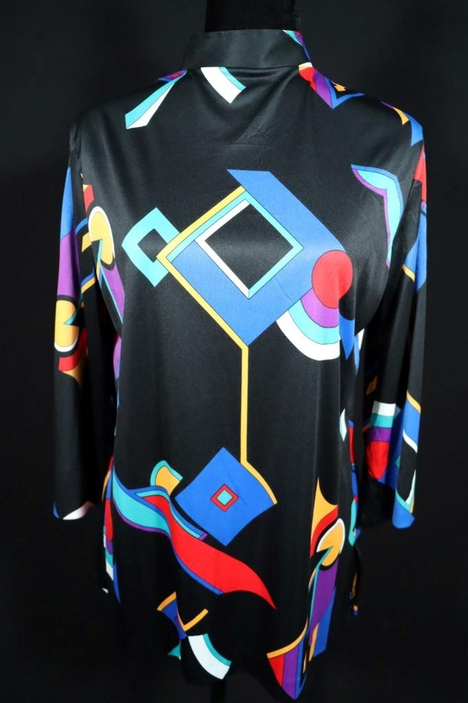 Vintage 1980’s Mardi Modes Colorful Silky Poly Blouse Size L