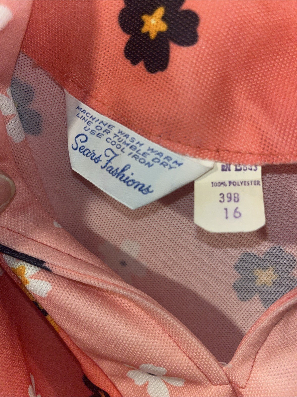 Vintage Sears Fashions Dress Floral Mod Groovy Pinky Orange Mod Go-Go Sz 16