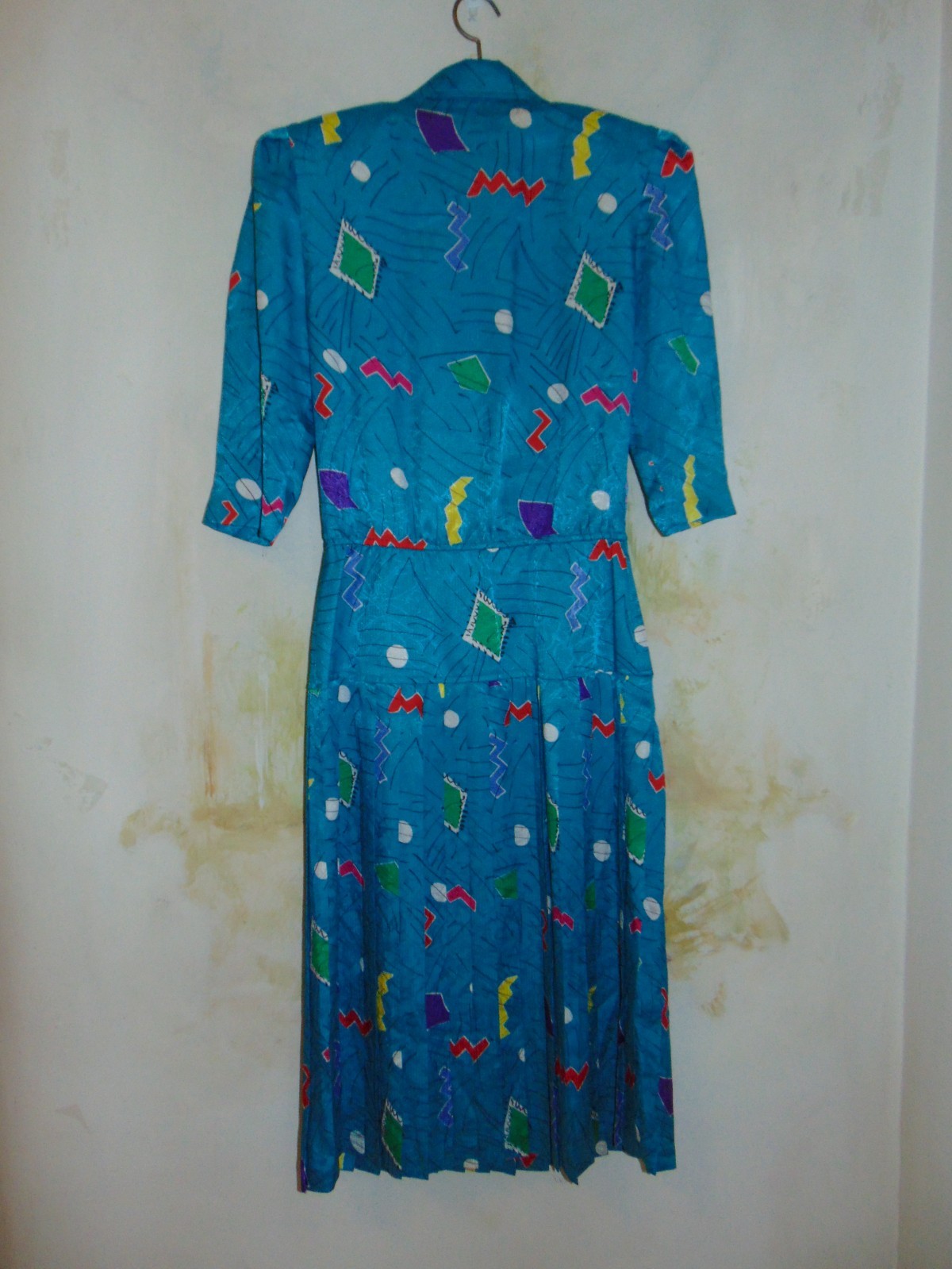 Vintage 80’s La Petite Connection Knee Length Midi Blue Geometric Pleated Dress