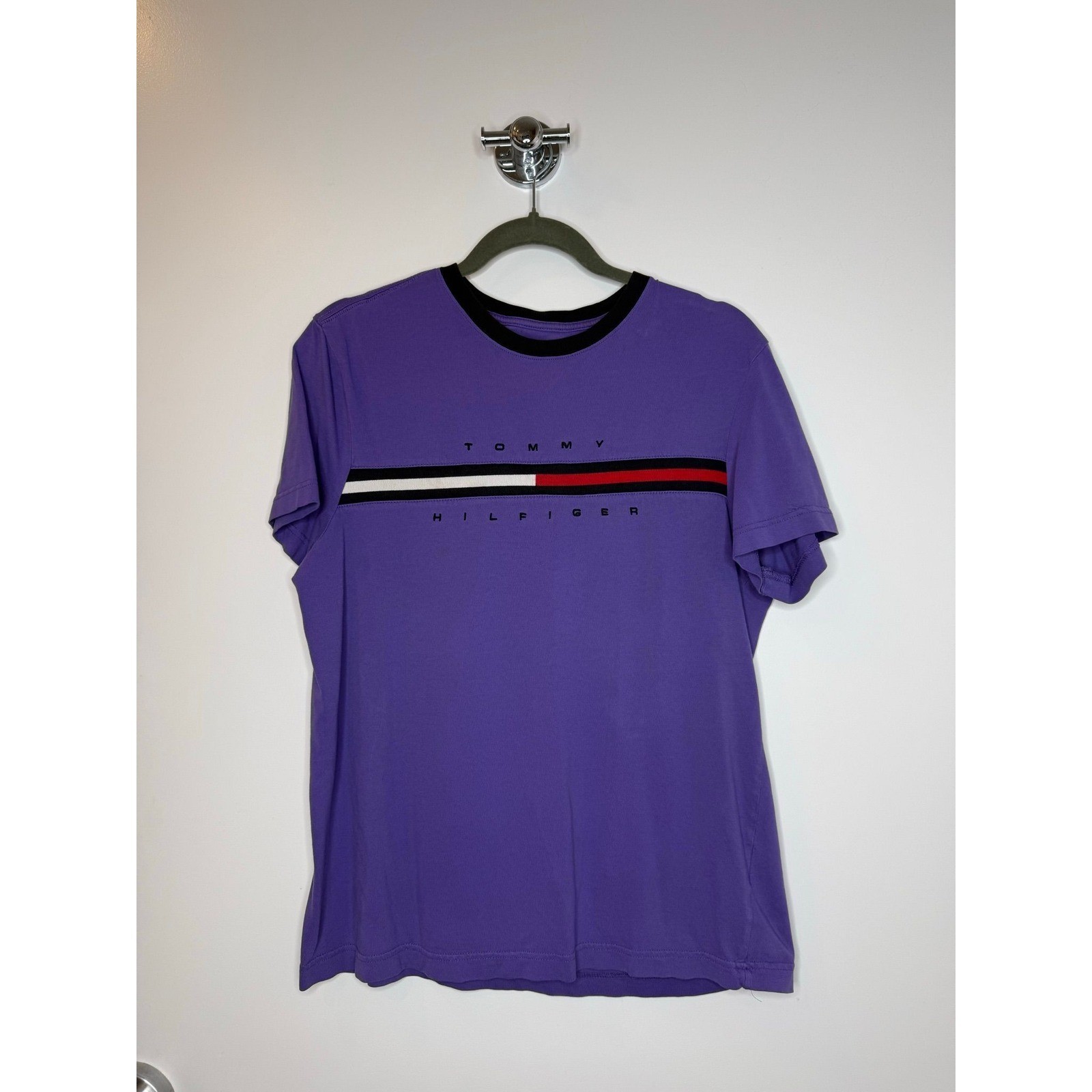 Tommy Hilfiger Jeans 90s Y2K Purple Flag T Shirt M Vintage Short Sleeve Grunge