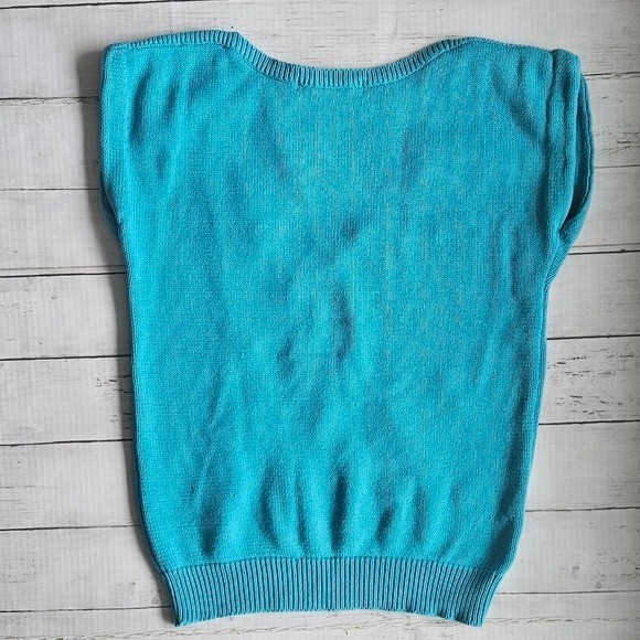 Vintage Chaus Turquoise Blue Abstract 3D Squiggle Knit Sweater Vest Top Medium