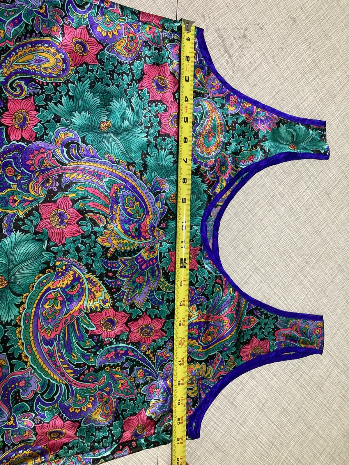 Vtg 80s California Dynasty Satin Cami Tank Top Plus 1X Jewel Tone Paisley Floral