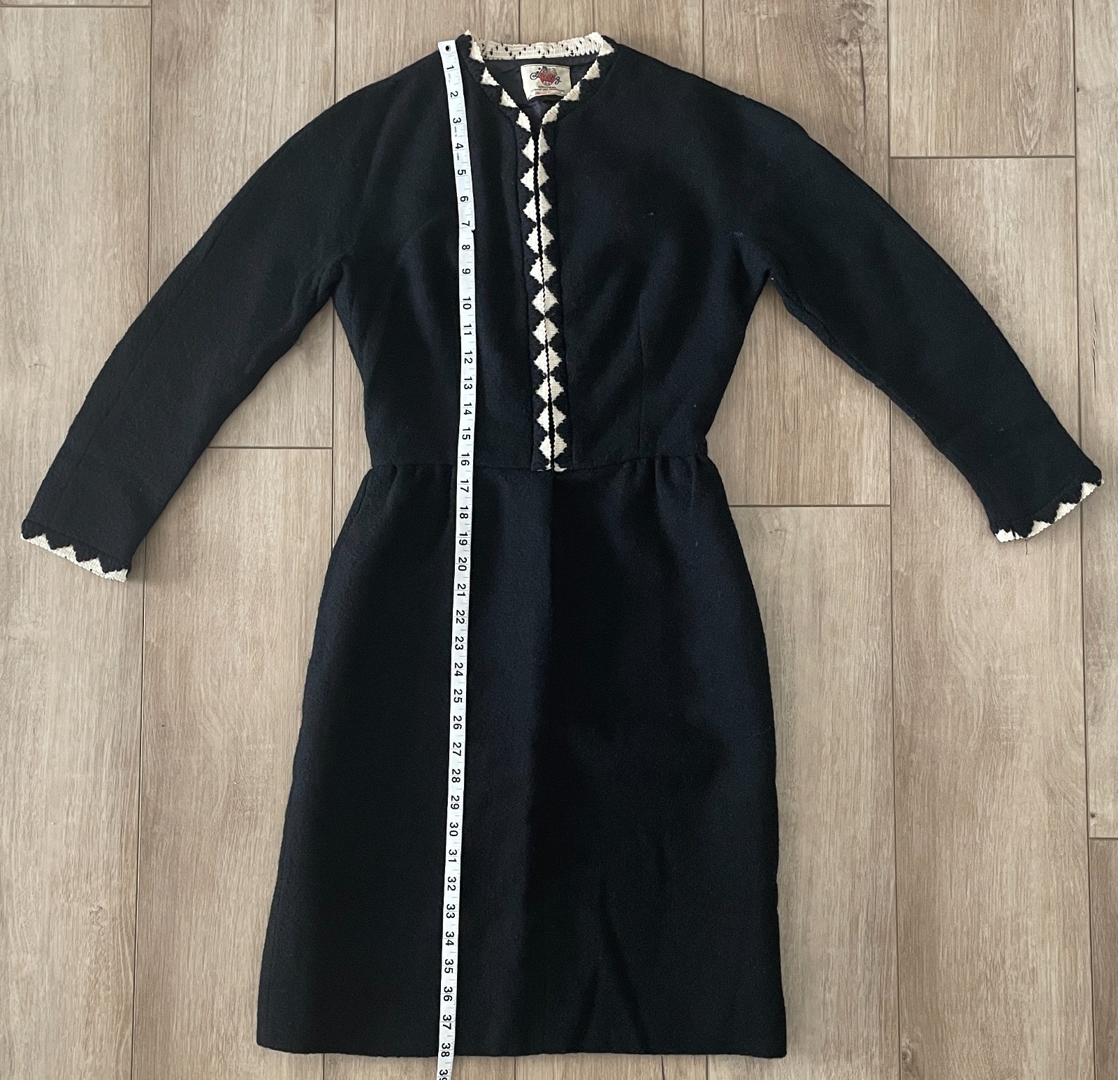 Vintage 1960s Lanz Original Tailored Long Sleeve Black Wool Dress-Women’s XS/S