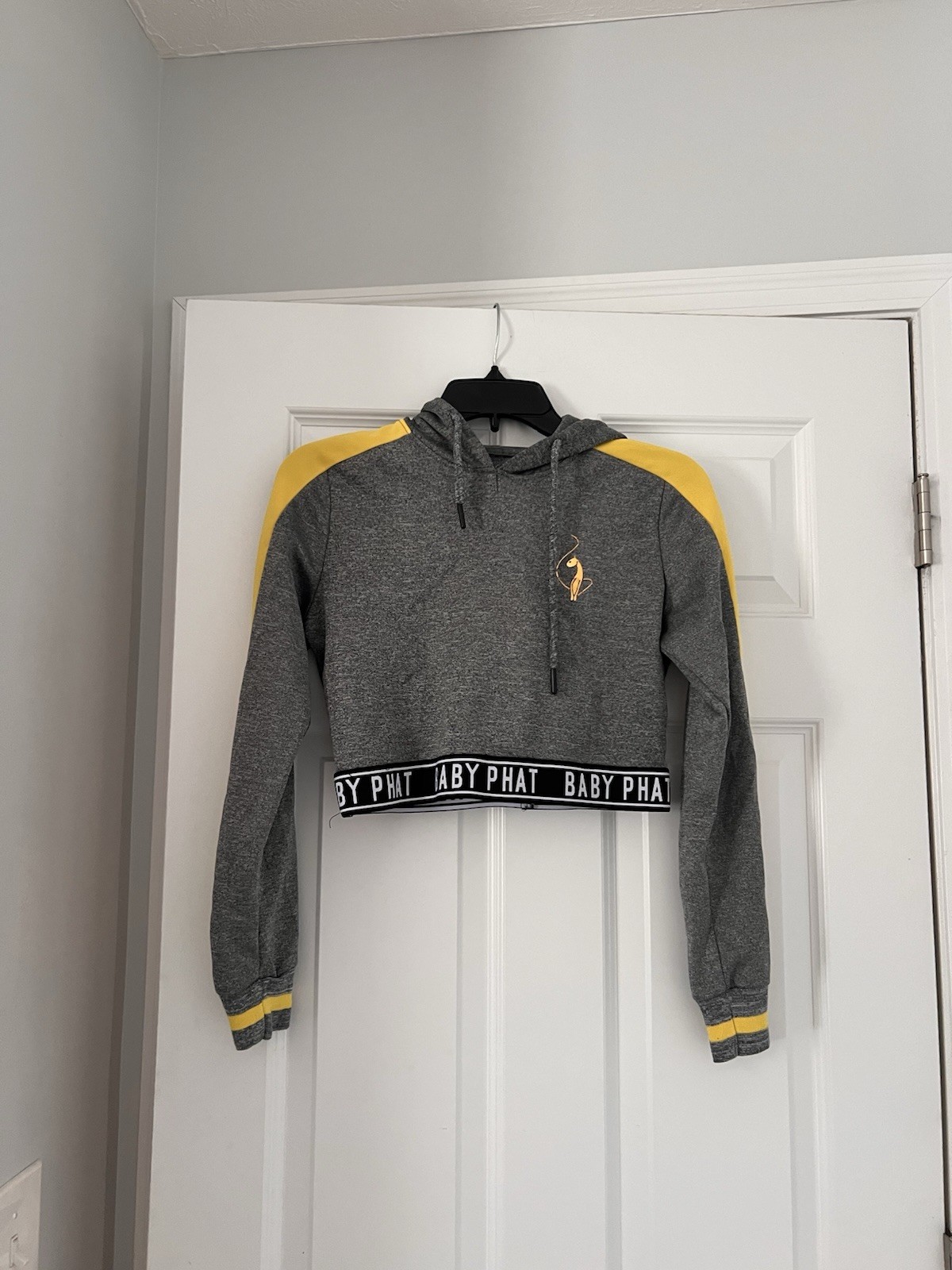 Y2K BABY PHAT Gray/ Yellow Women’s 2000s Cropped Hoodie Logo Trim Small