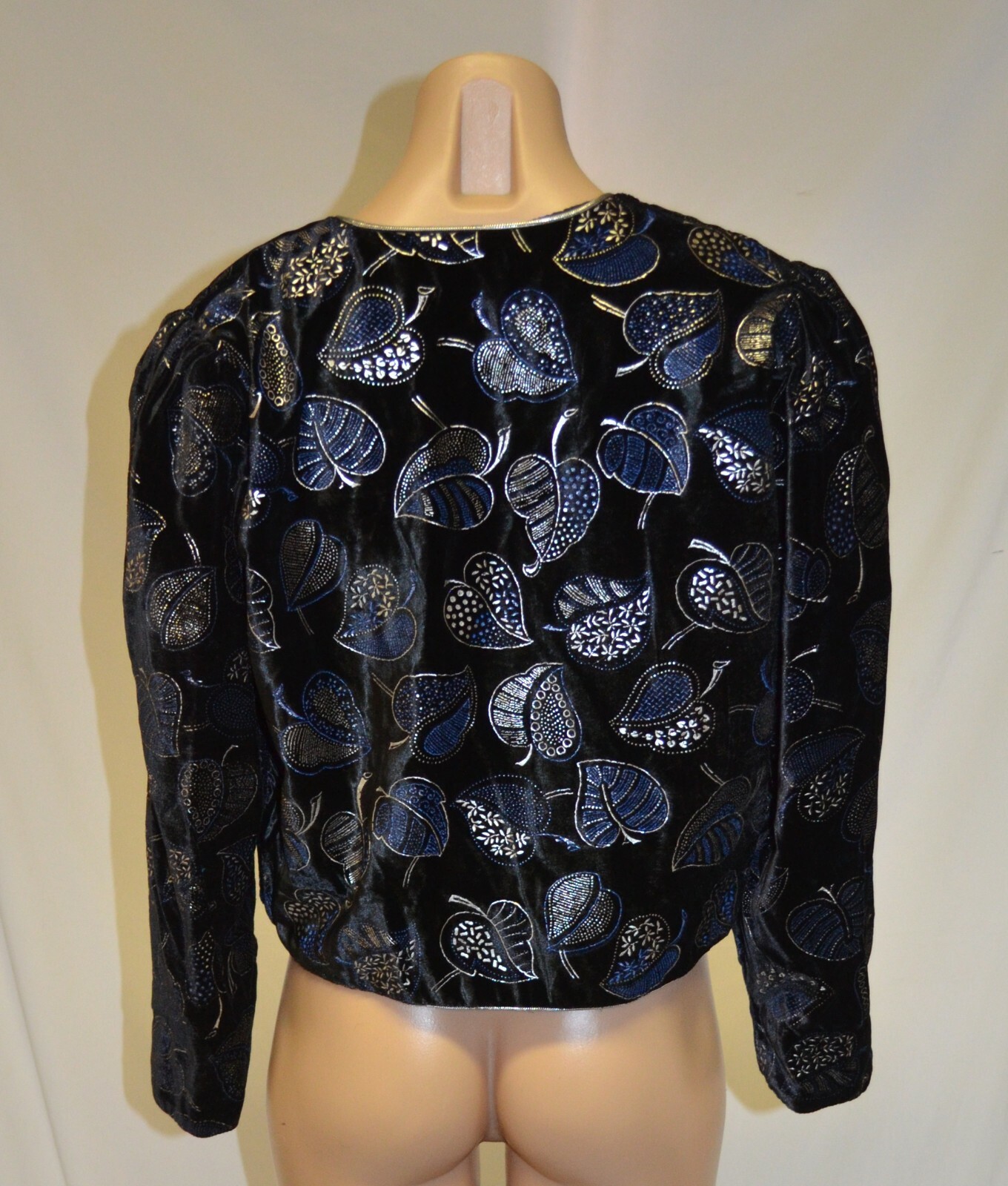 Jeri Marque Vintage 80s Black Velvet Printed Party Formal Jacket sz 10