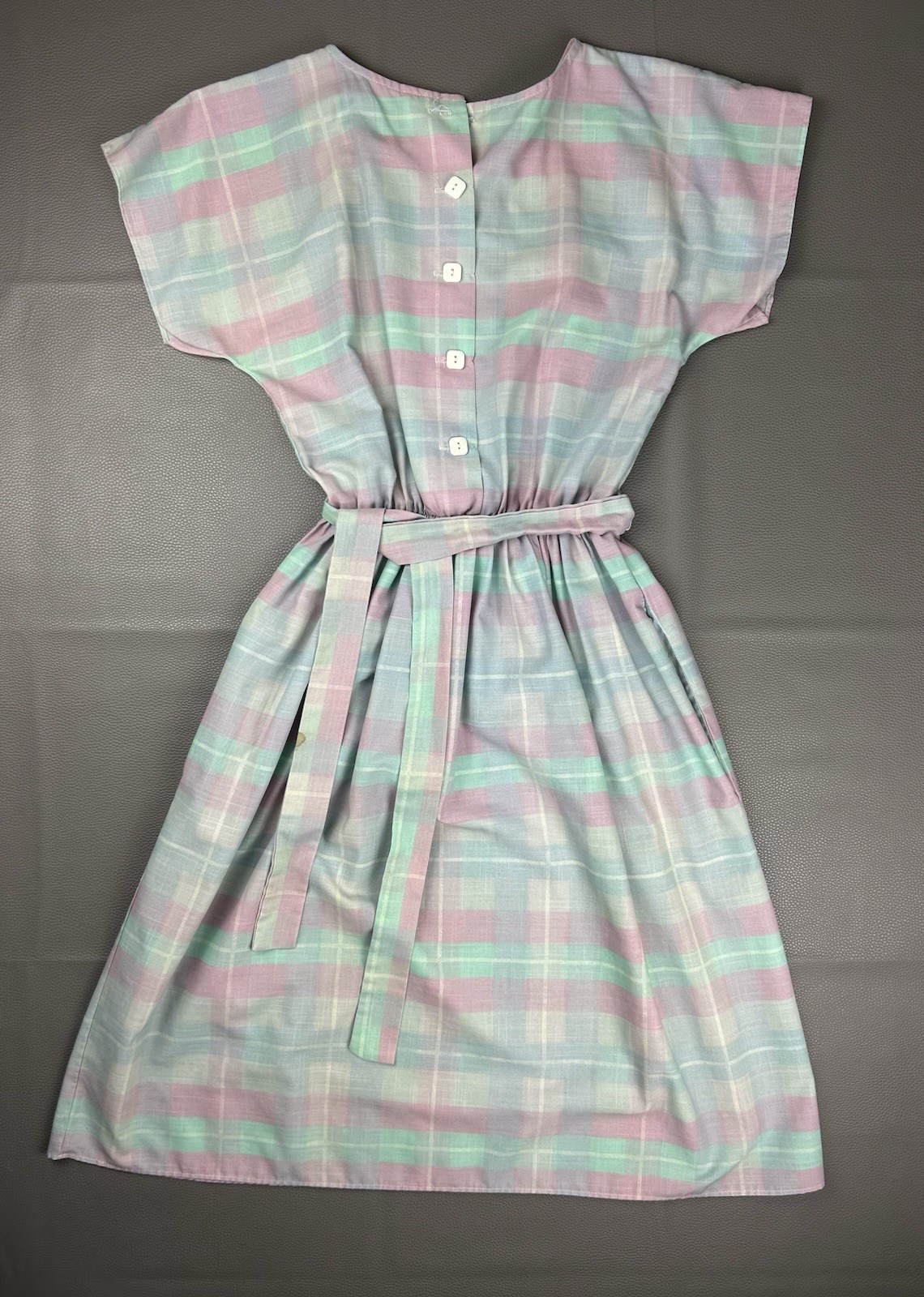Vintage 1970s Pastel Plaid Shirt Dress Size 10 USA Cottagecore Belted w/ Pockets