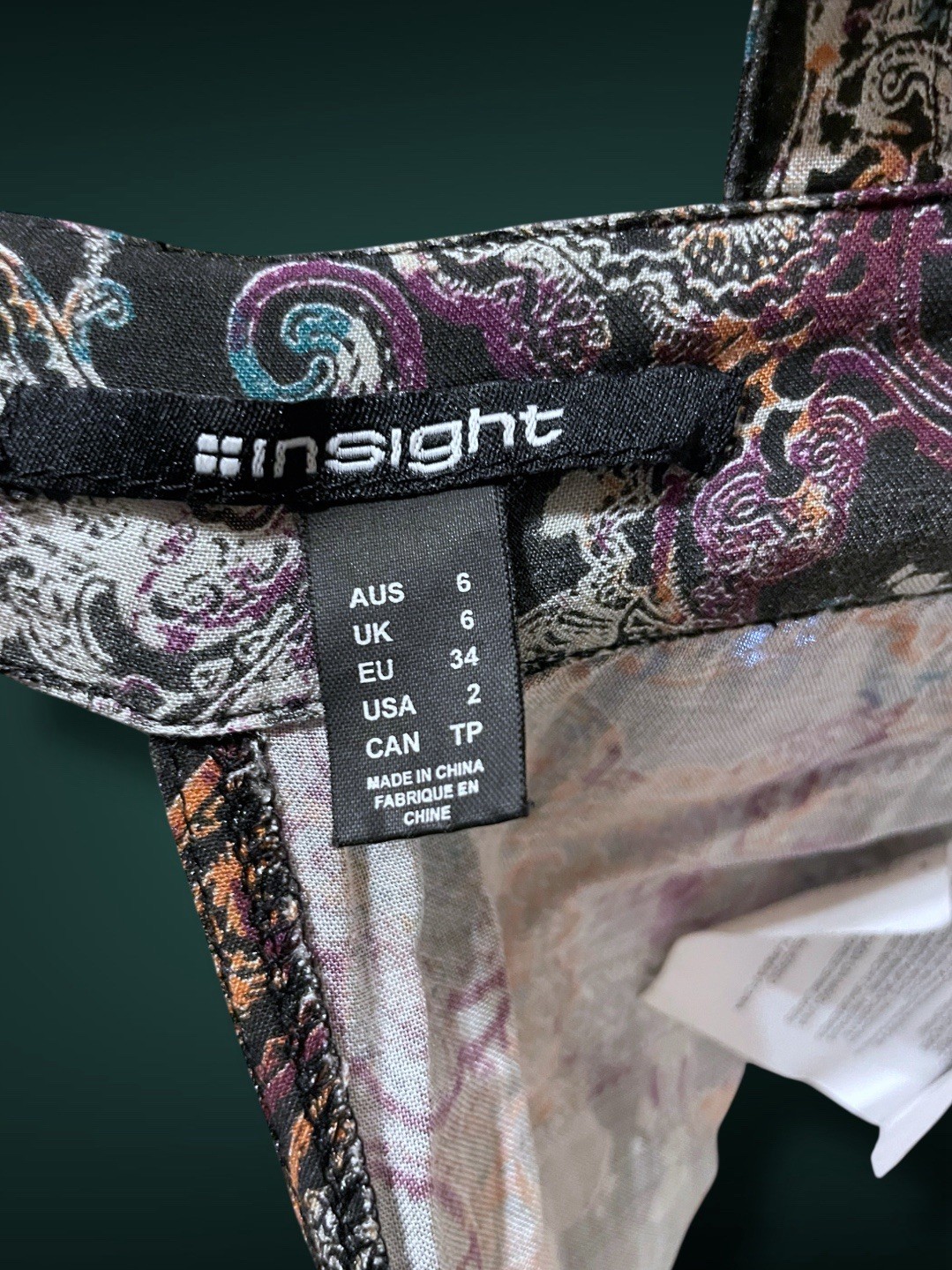 1990’s Black & White Paisley Print w Purple, Teal & Rust Bleach Splash Sundress