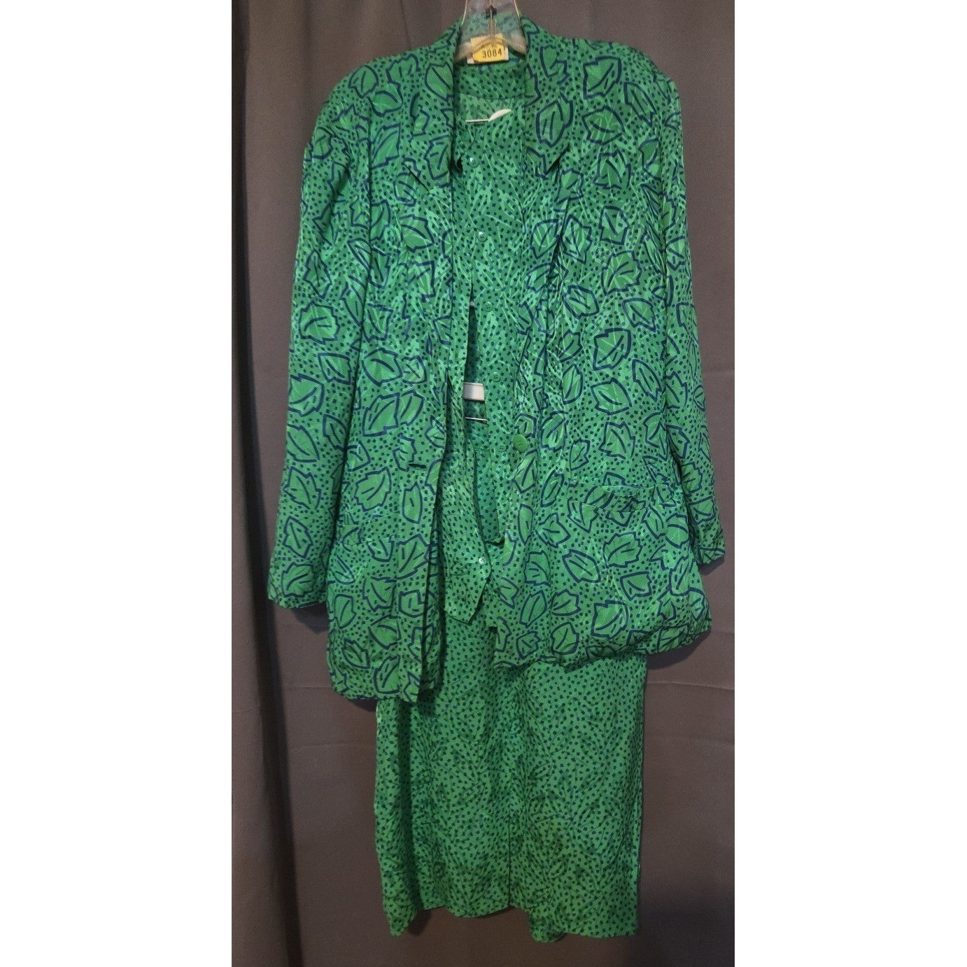 Liz Claiborne Collection Green Silk Leaf Print Skirt Suit Set, Women’s Size 6