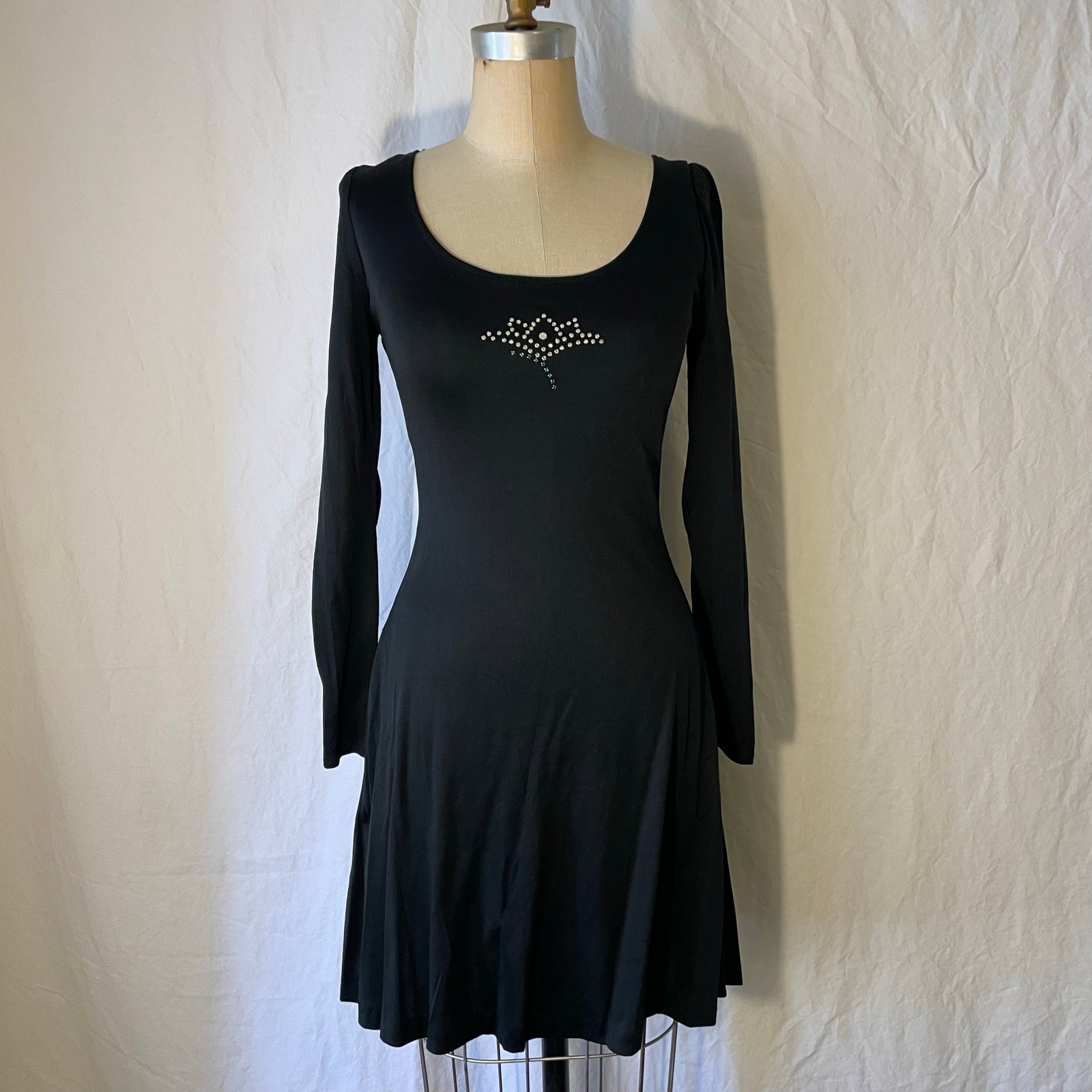 Vintage 1970s Young Edwardian by Arpeja Black Knit Dress SM