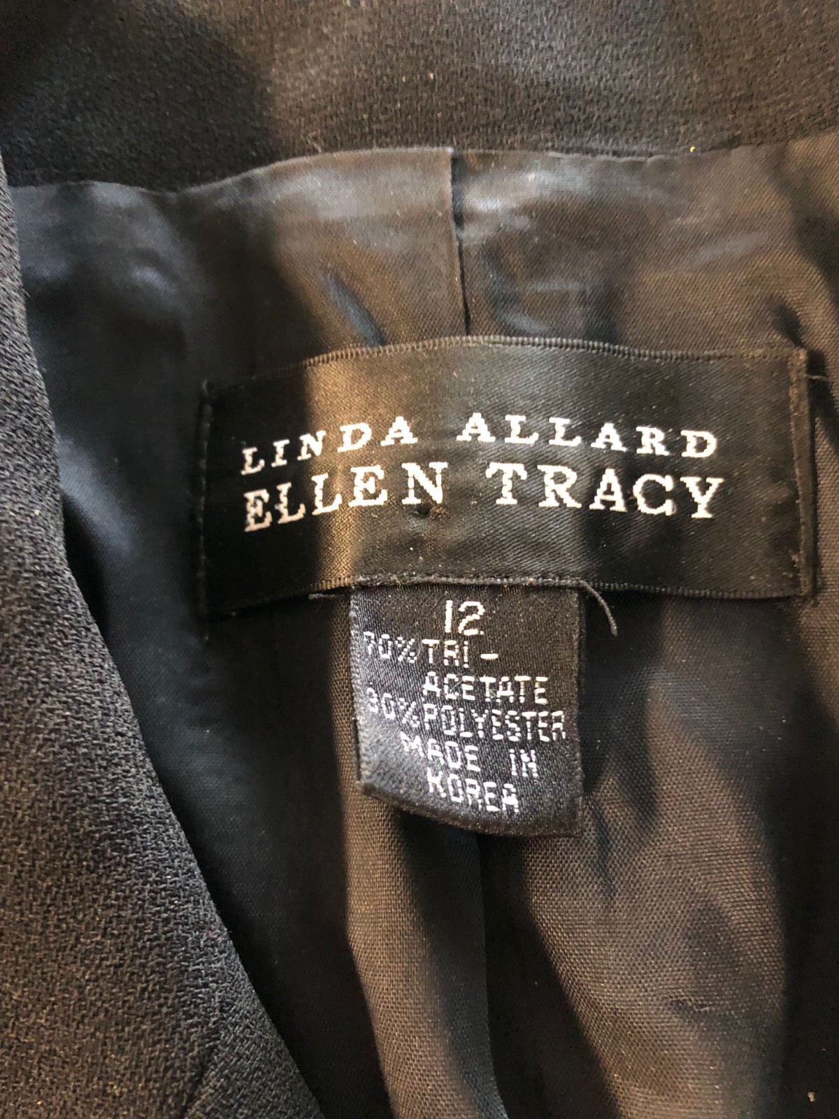 Vintage Linda Allard Ellen Tracy sz 12 long black blazer double breasted career