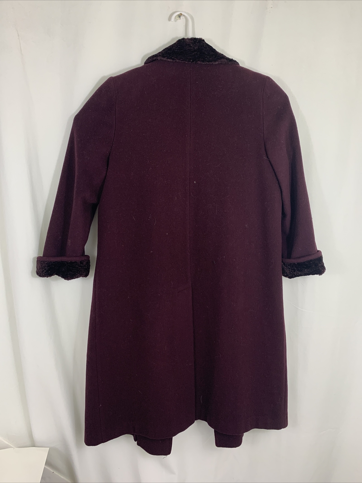 Vintage 80s Alorna Long Plum Wool Coat 12 Petite Evening Duster Velvet Trim
