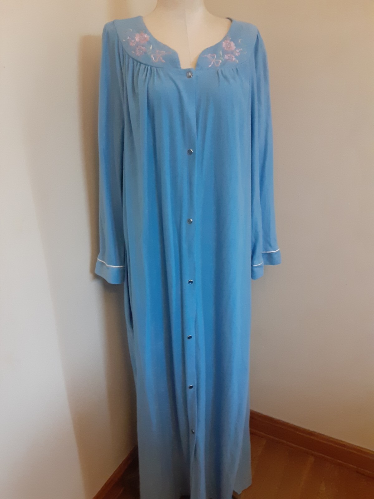 Vintage Dan Ellen Blue Nightgown Ribe House Dress Snap Closure Size 4X