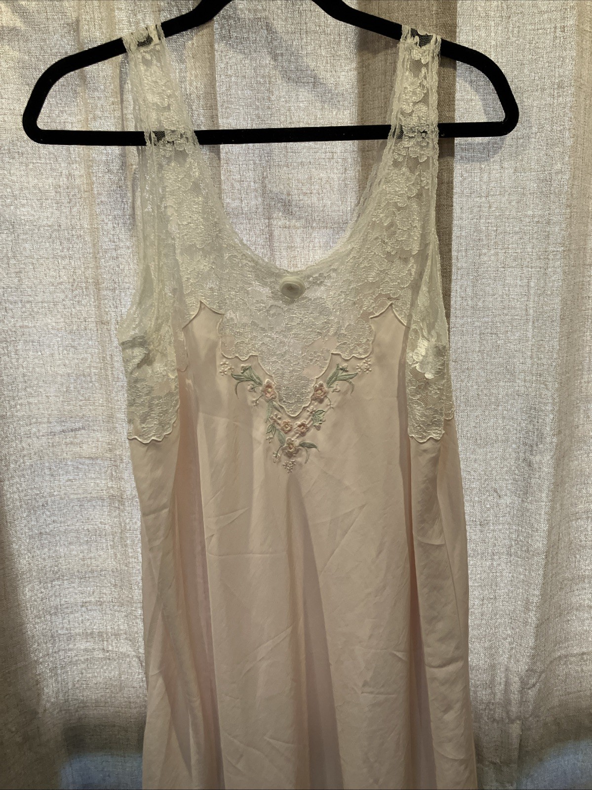 Vintage Sara Beth Pink Lace Embroidered Long Nightgown XL Floral