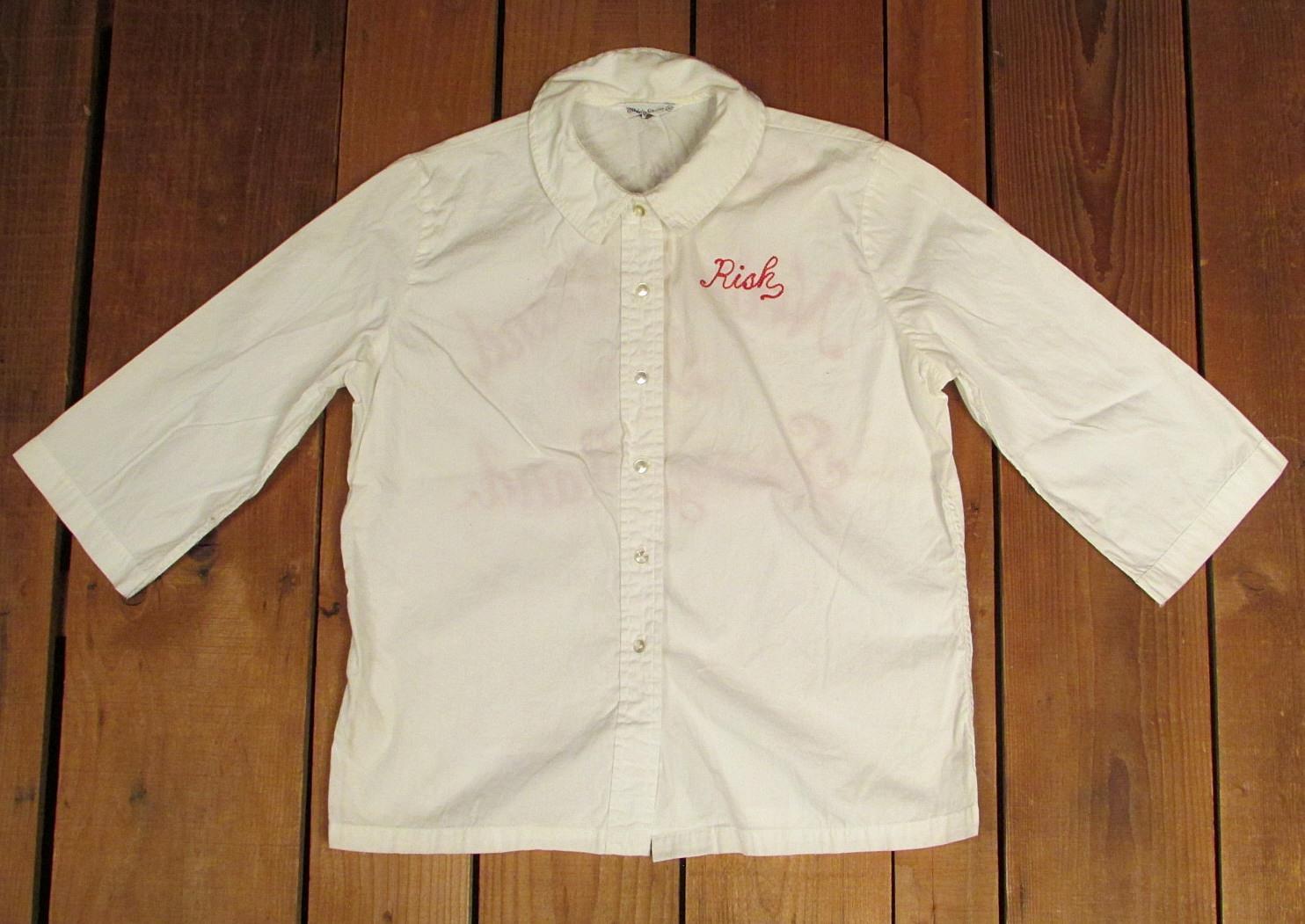Vintage 1950s New Holland Sperry Rand White Bowling Team Shirt Blouse Rishel 1/2