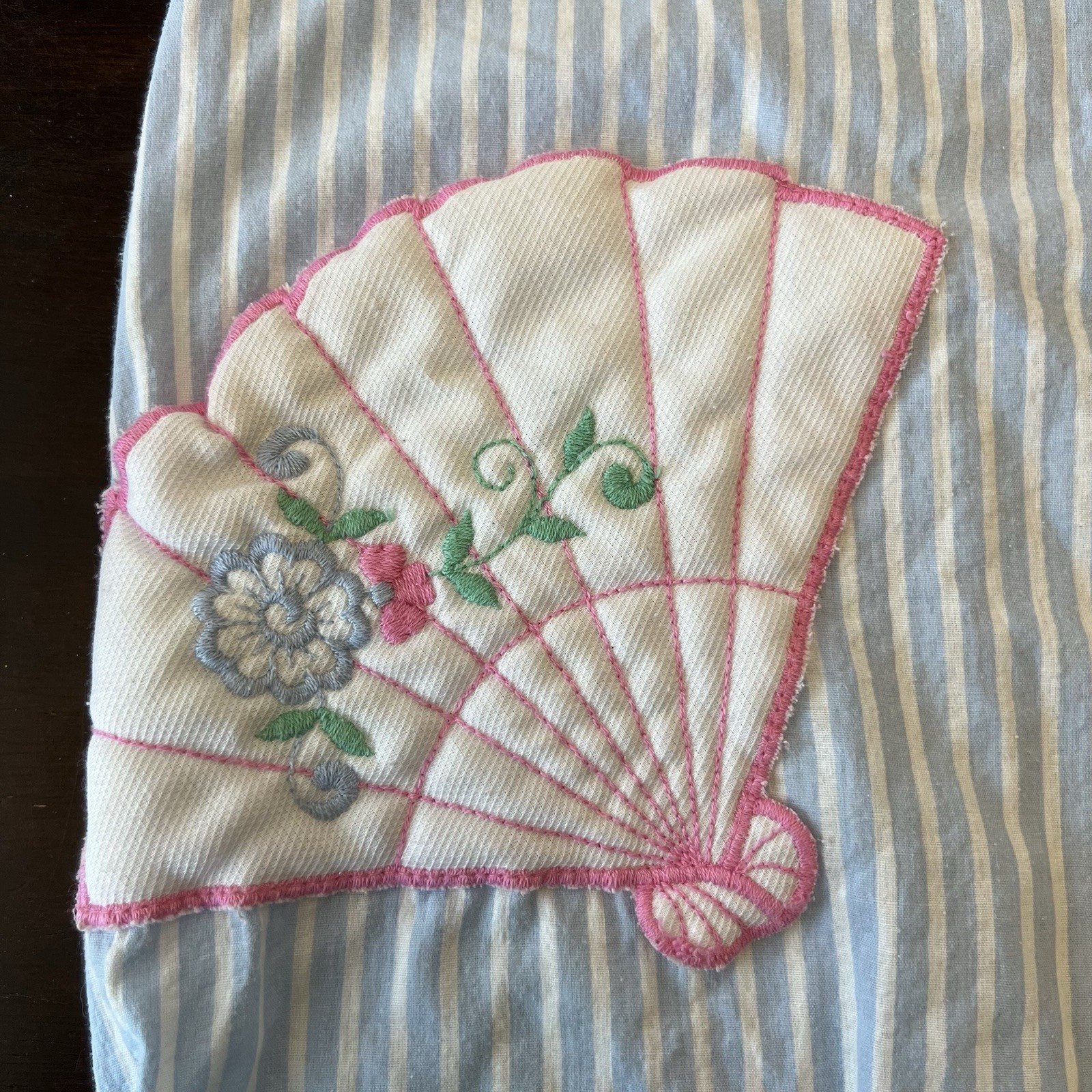 Cotillion Vtg Nightgown Blue Striped Floral Seashell Pocket Sz L NO SIZE TAG
