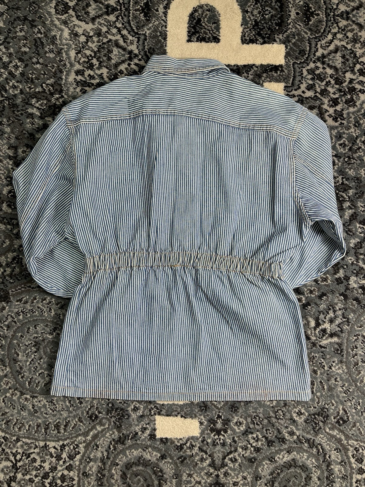 Vintage 1980s Women Hickory Stripe Denim Chore Jacket Made In USA Size Small